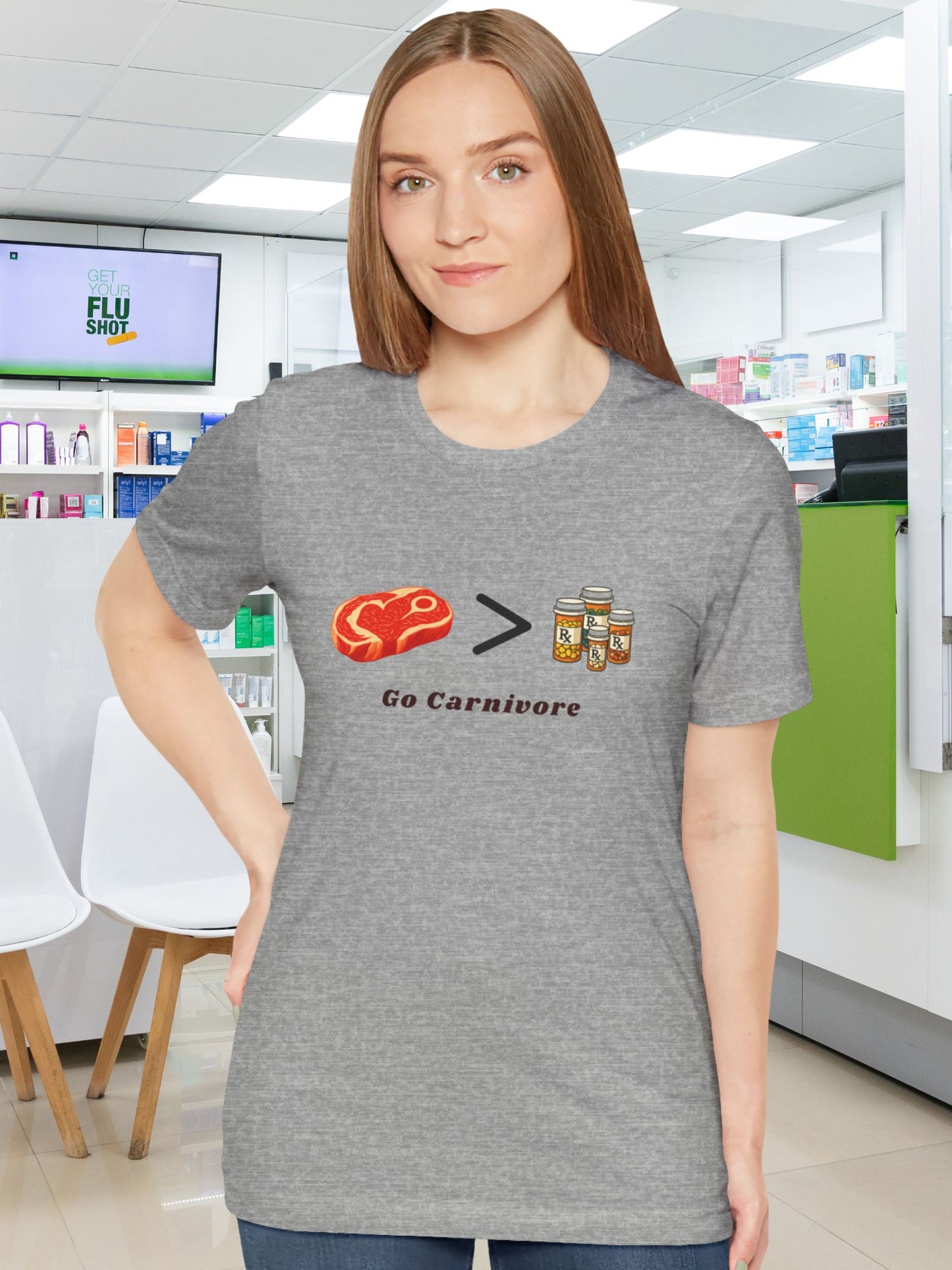 'Go Carnivore' Meat Greater Than Meds Graphic Unisex T-Shirt, Carnivore Diet Apparel, Health and Wellness Tee