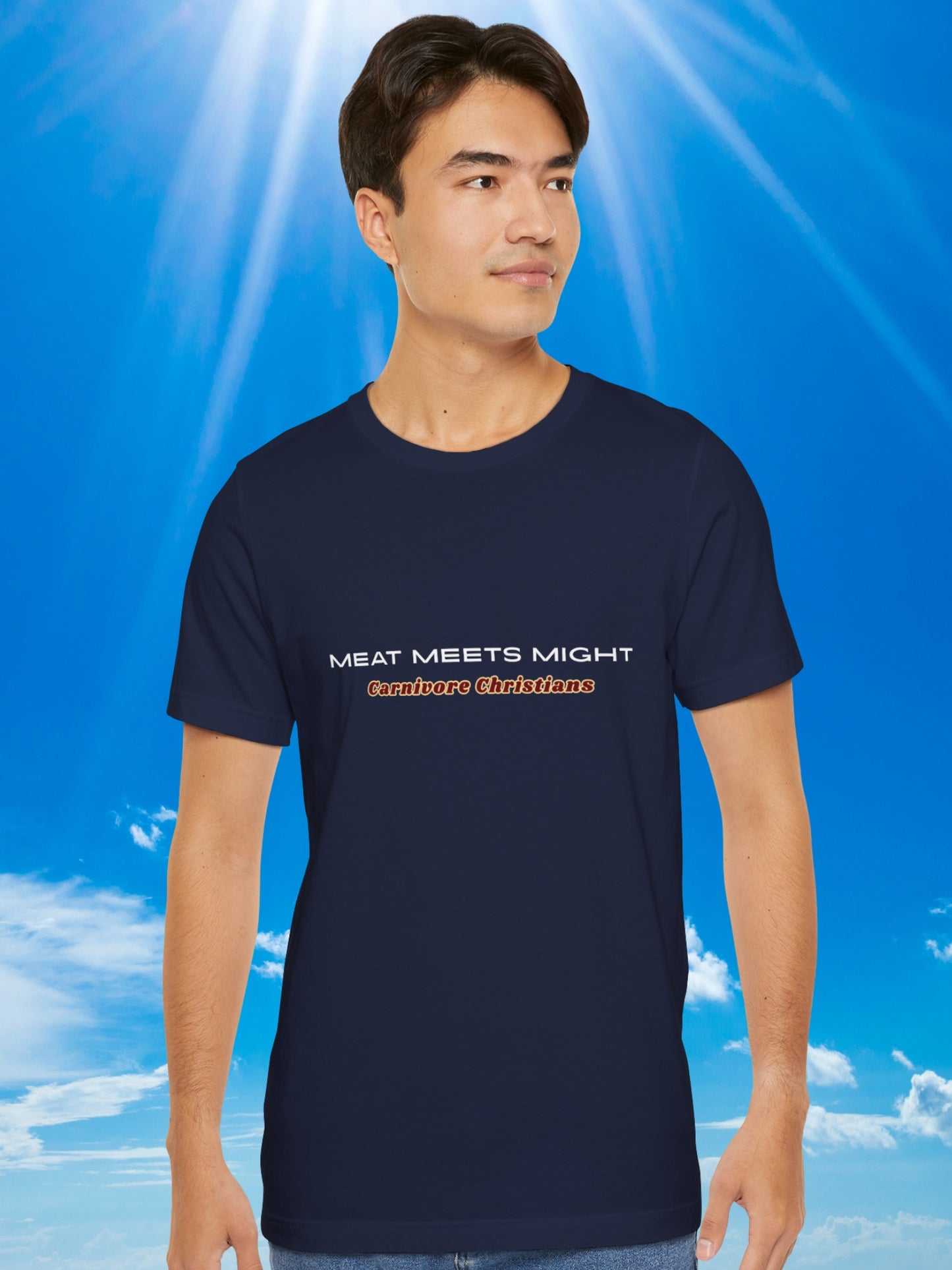 Meat Meets Might, Carnivore Christians, Unisex T-Shirt, Carnivore Diet Apparel, Health and Wellness, Christian Apparel
