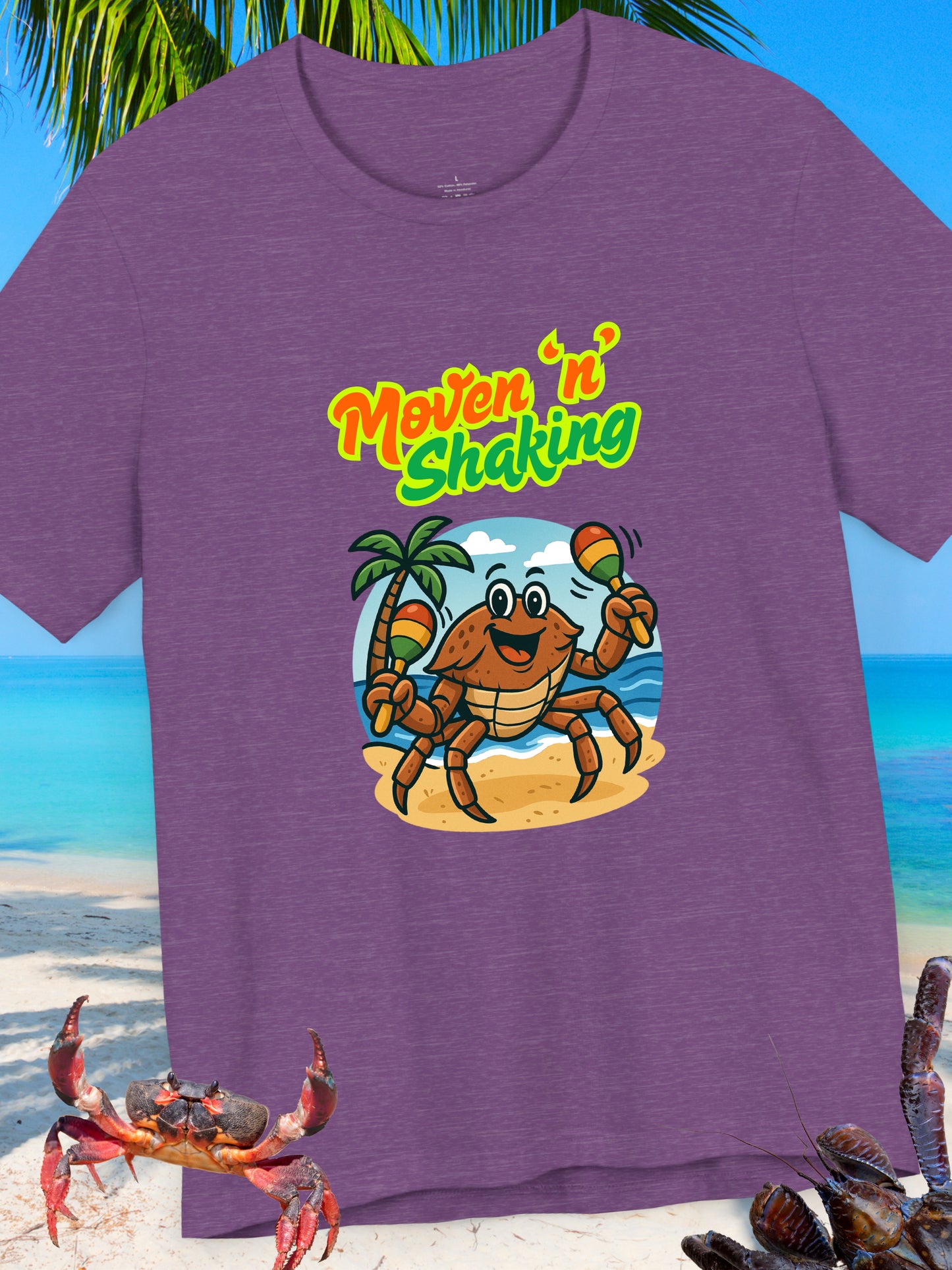 'Moven 'N' Shaking' Coconut Crabby Graphic Unisex T-Shirt, Summer Shirt, Vacation Wear, Beach Party Outfit, Gift for Crab Lovers, Beach Vibes Crab Tee