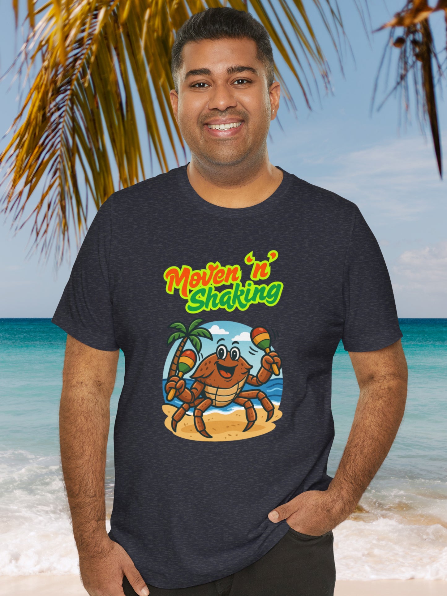 'Moven 'N' Shaking' Coconut Crabby Graphic Unisex T-Shirt, Summer Shirt, Vacation Wear, Beach Party Outfit, Gift for Crab Lovers, Beach Vibes Crab Tee