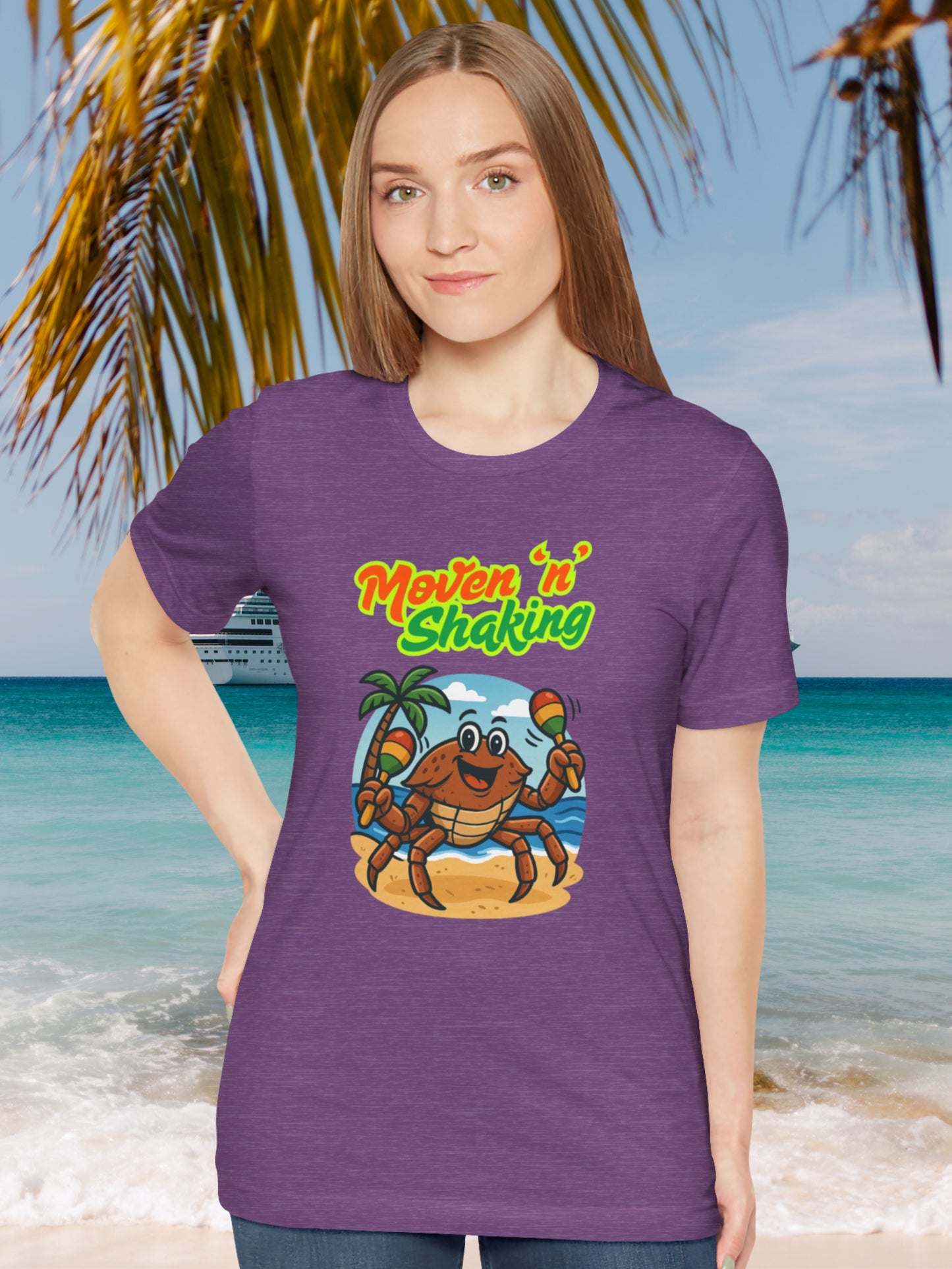 'Moven 'N' Shaking' Coconut Crabby Graphic Unisex T-Shirt, Summer Shirt, Vacation Wear, Beach Party Outfit, Gift for Crab Lovers, Beach Vibes Crab Tee