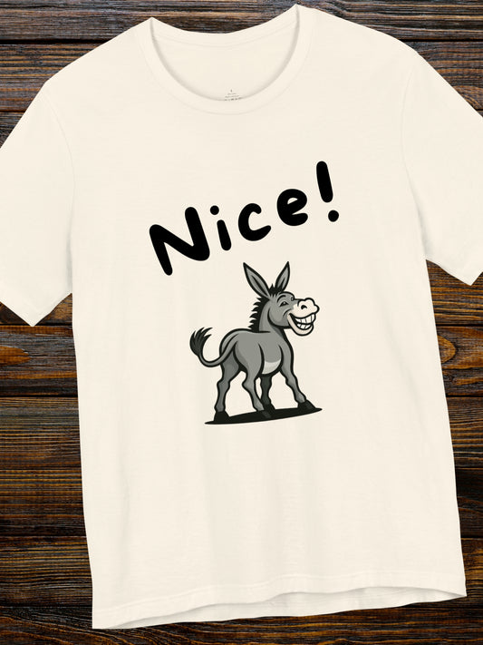 'Nice!' Donkey Graphic Unisex T-Shirt, Animal Lover Tee, Donkey Fans Apparel