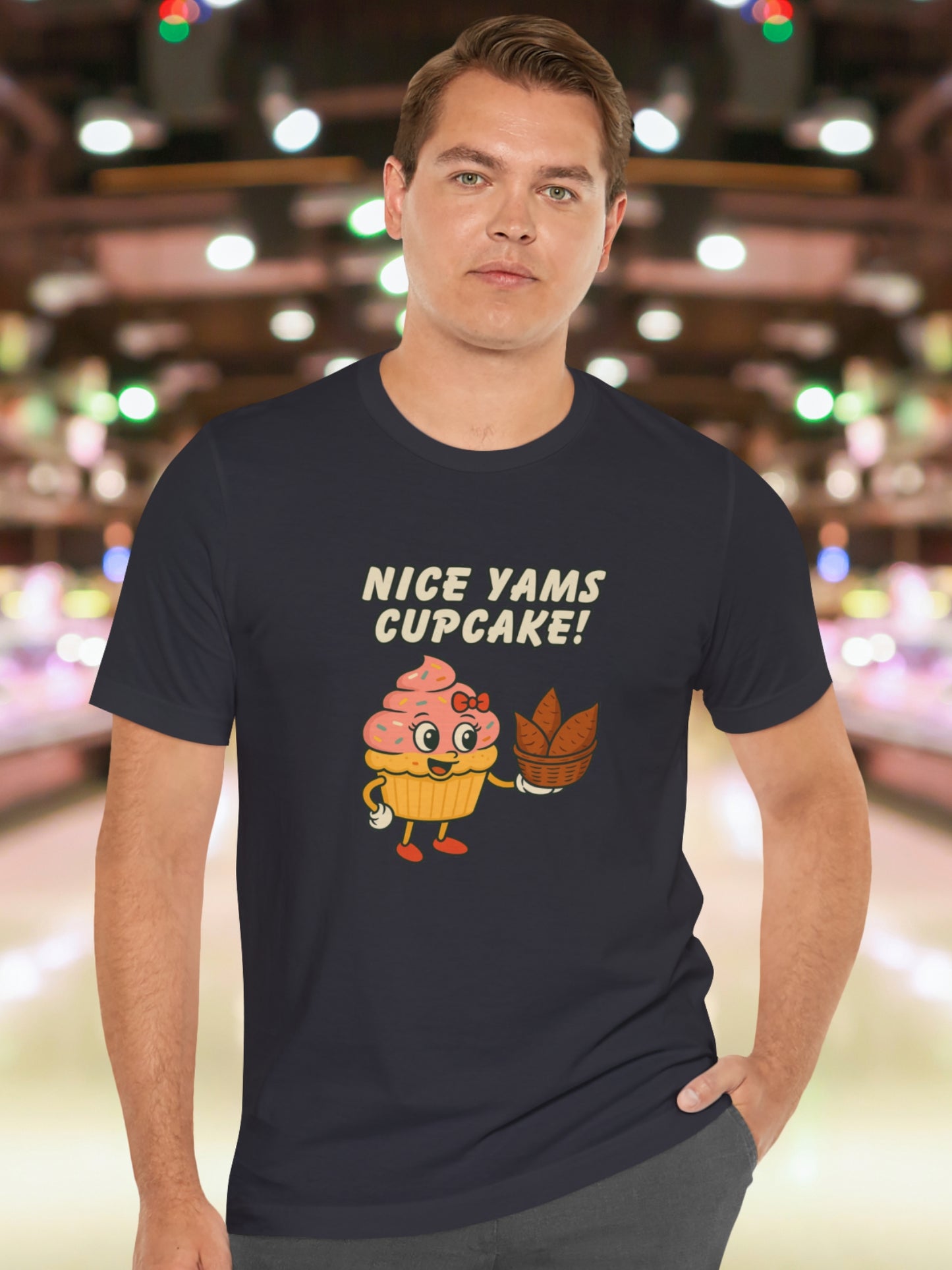 'Nice Yams Cupcake!' Cute Cupcake Graphic Unisex T-Shirt, Food Lovers Apparel