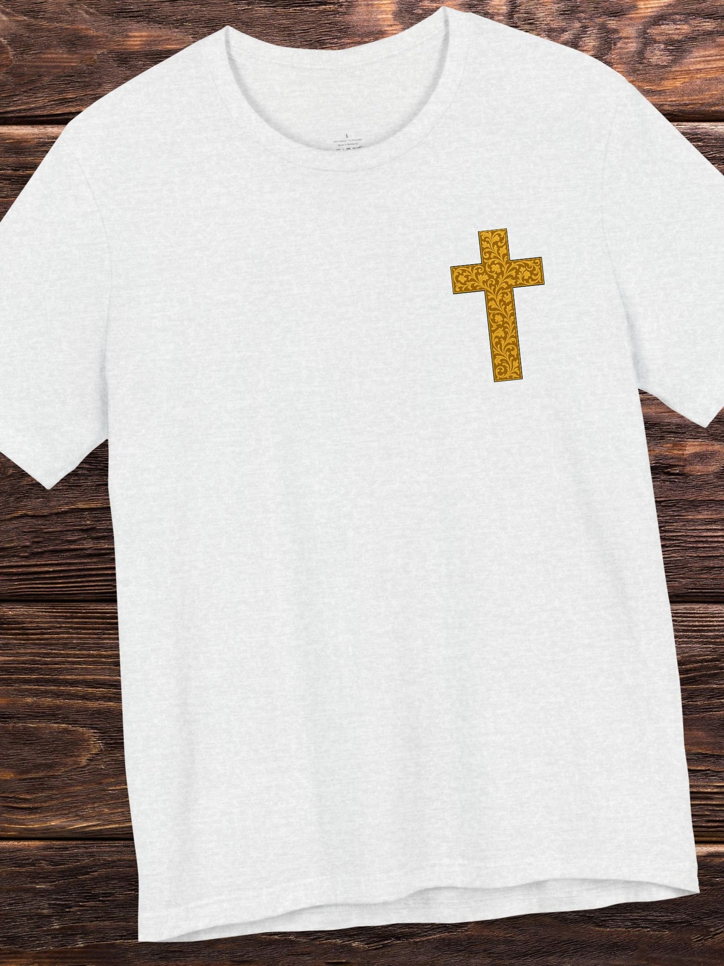 Ornate Gold Cross Front, Ornate Cross Shield Back Unisex T-Shirt, Christian Apparel