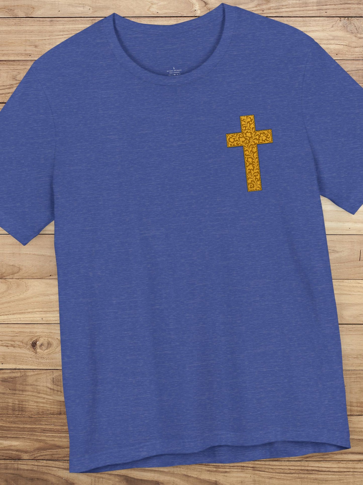 Ornate Gold Cross Front, Ornate Cross Shield Back Unisex T-Shirt, Christian Apparel