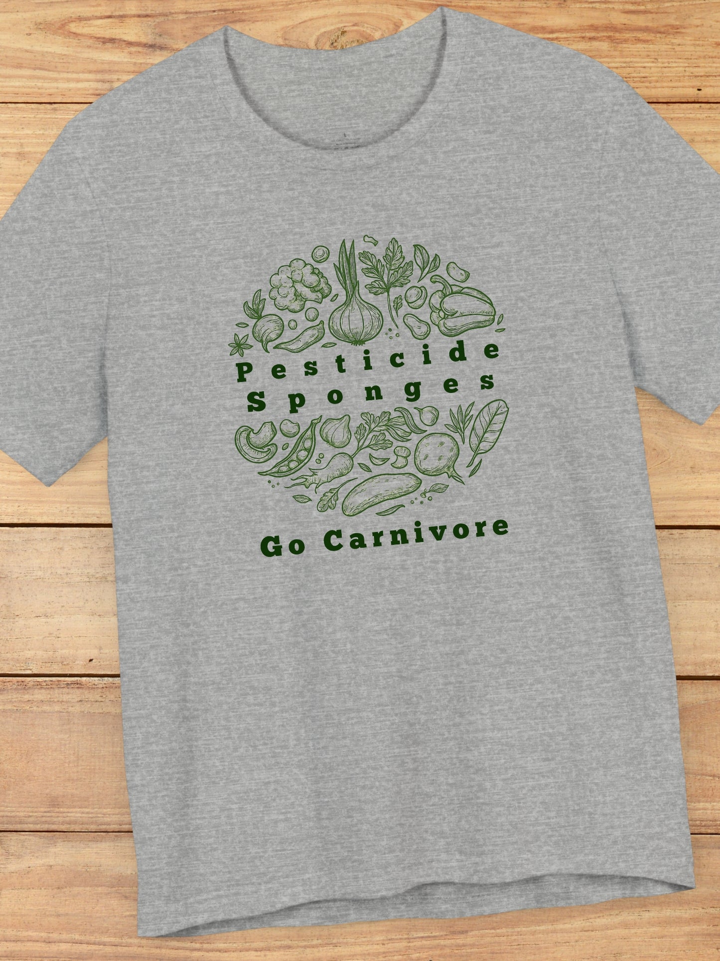 'Pesticide Sponges, Go Carnivore' Vegetable Graphic Unisex T-Shirt, Carnivore Diet Apparel