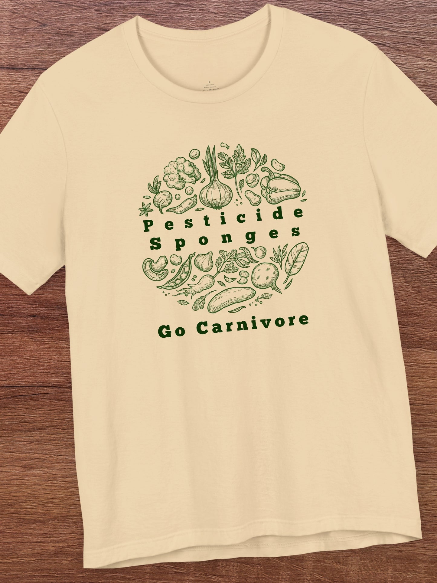 'Pesticide Sponges, Go Carnivore' Vegetable Graphic Unisex T-Shirt, Carnivore Diet Apparel