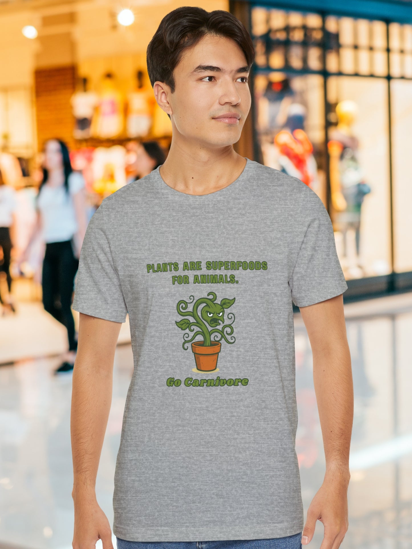 'Plants are Superfoods for Animals. Go Carnivore' Menacing Plant Graphic Unisex T-Shirt, Carnivore Diet Apparel, Health and Wellness