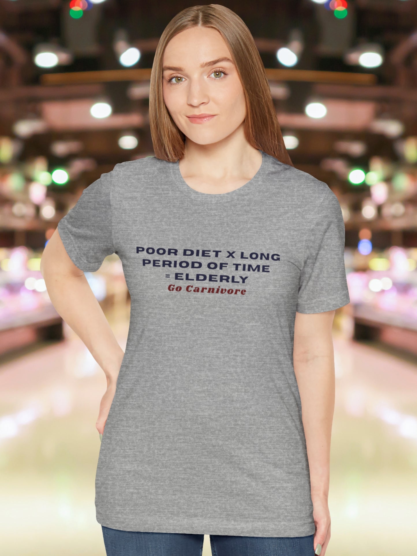 'Poor diet X Long period of time = Elderly, Go Carnivore' Unisex T-Shirt, Carnivore Diet Apparel, Health and Wellness