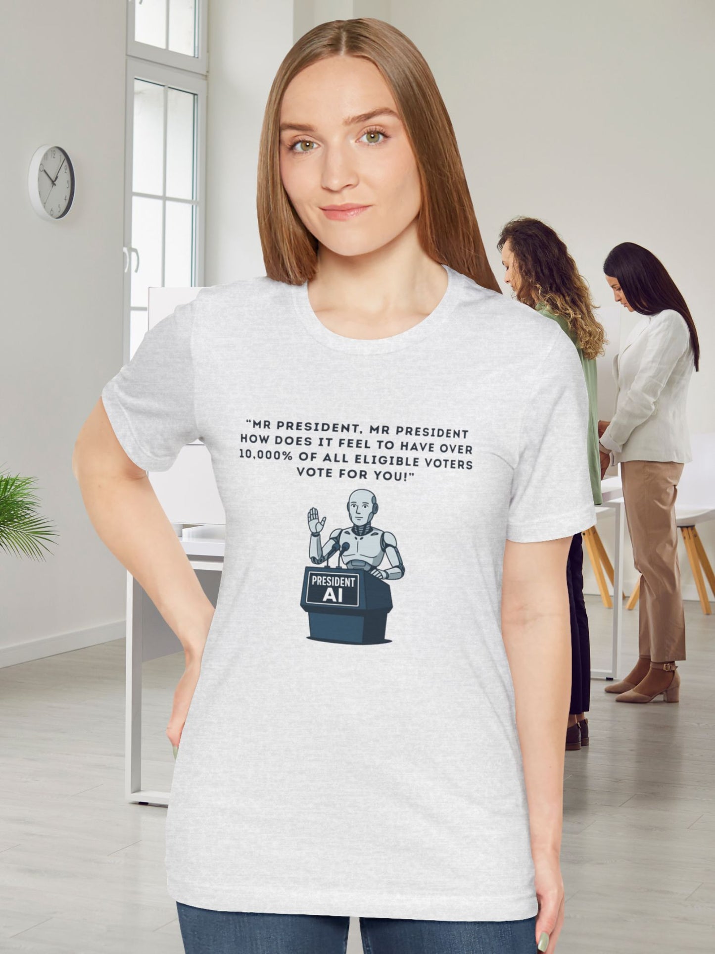 'President AI' Graphic Tee, Funny T-Shirt, Unisex Short Sleeve Shirt, Gift for Tech Haters, Election Humor Apparel