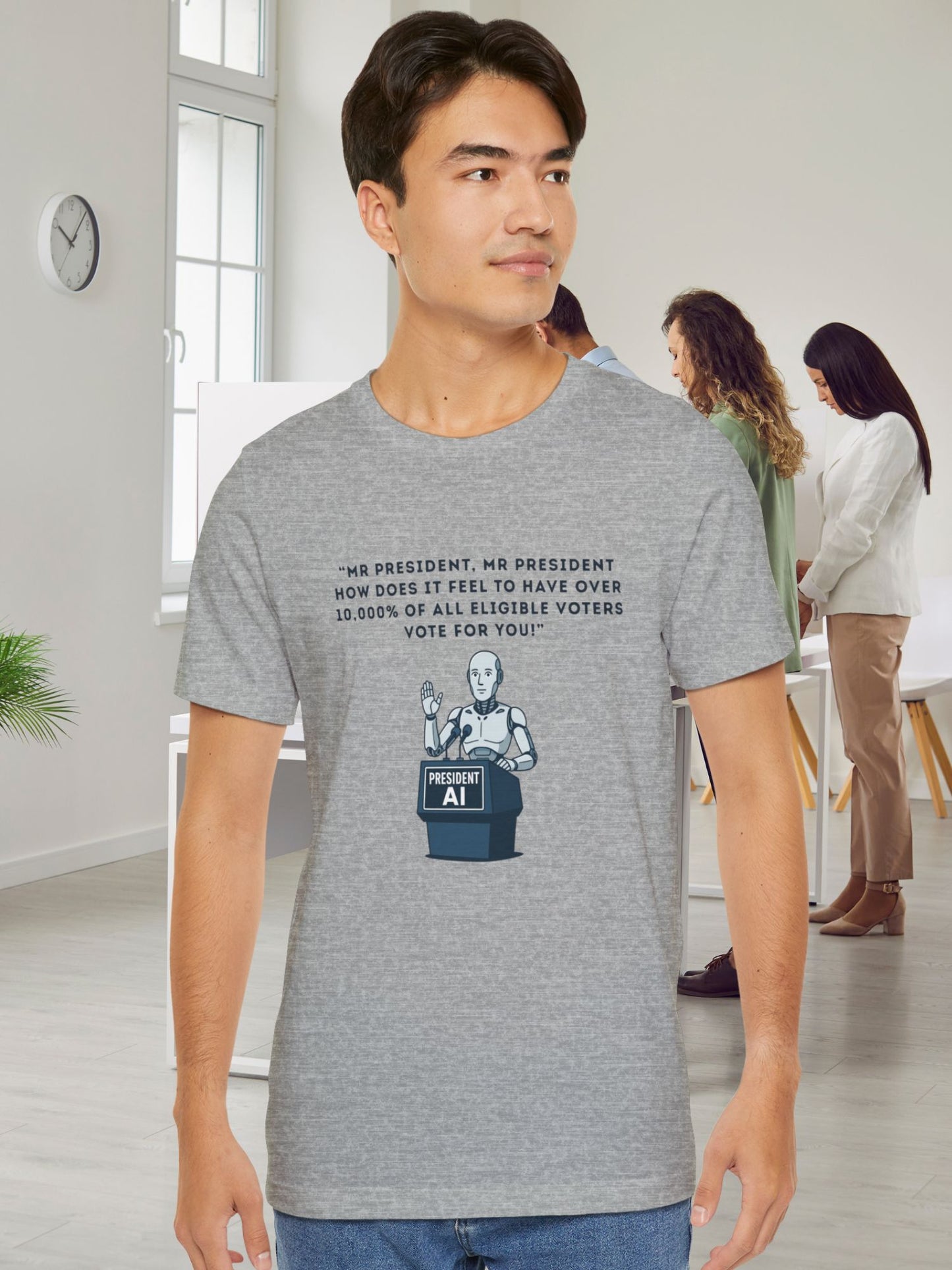 'President AI' Graphic Tee, Funny T-Shirt, Unisex Short Sleeve Shirt, Gift for Tech Haters, Election Humor Apparel