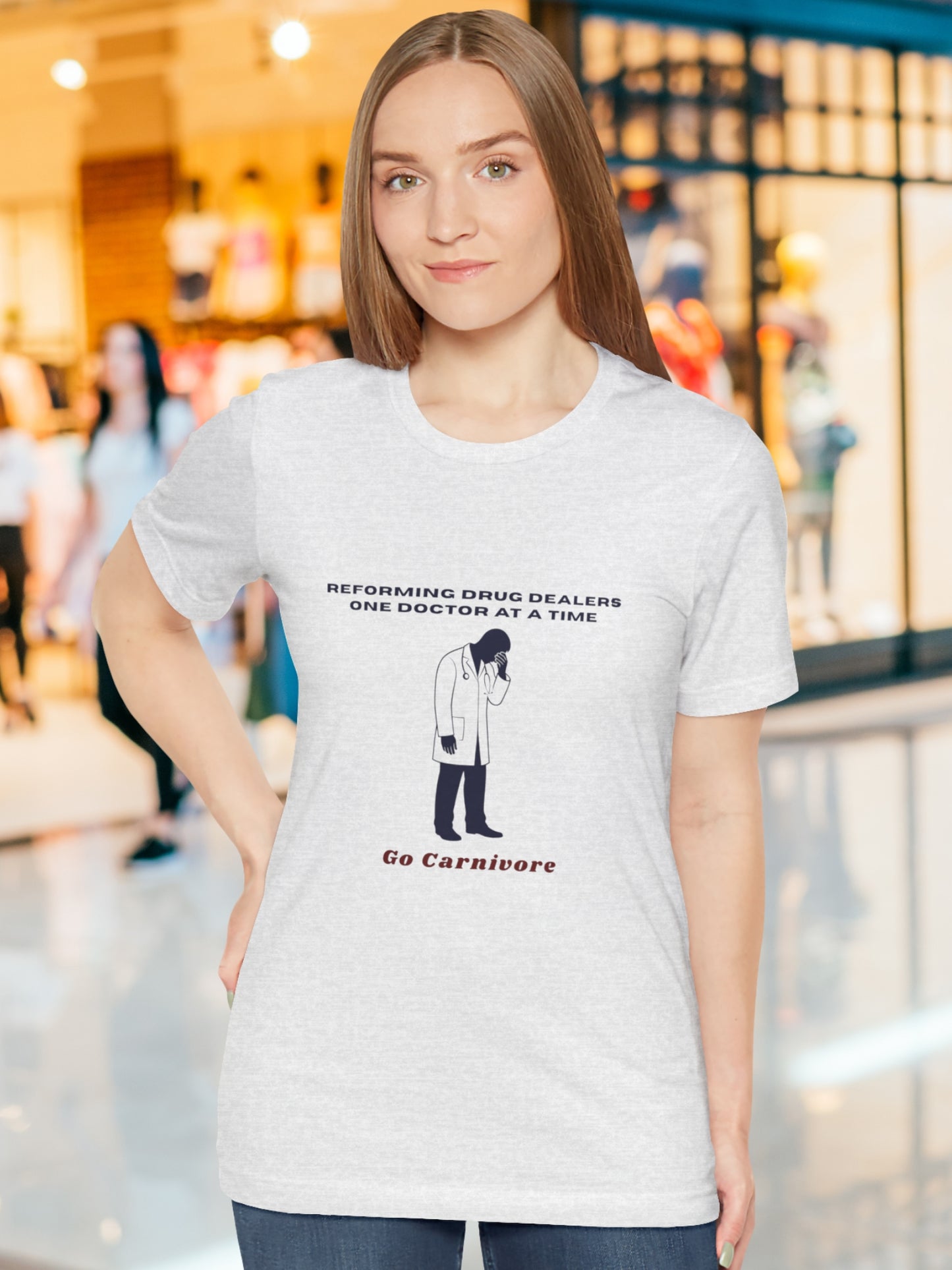 'Reforming drug dealers one doctor at a time, Go Carnivore' Ashamed Doctor Graphic Unisex T-Shirt, Carnivore Diet Apparel, Health and Wellness, Anti-Drug Abuse