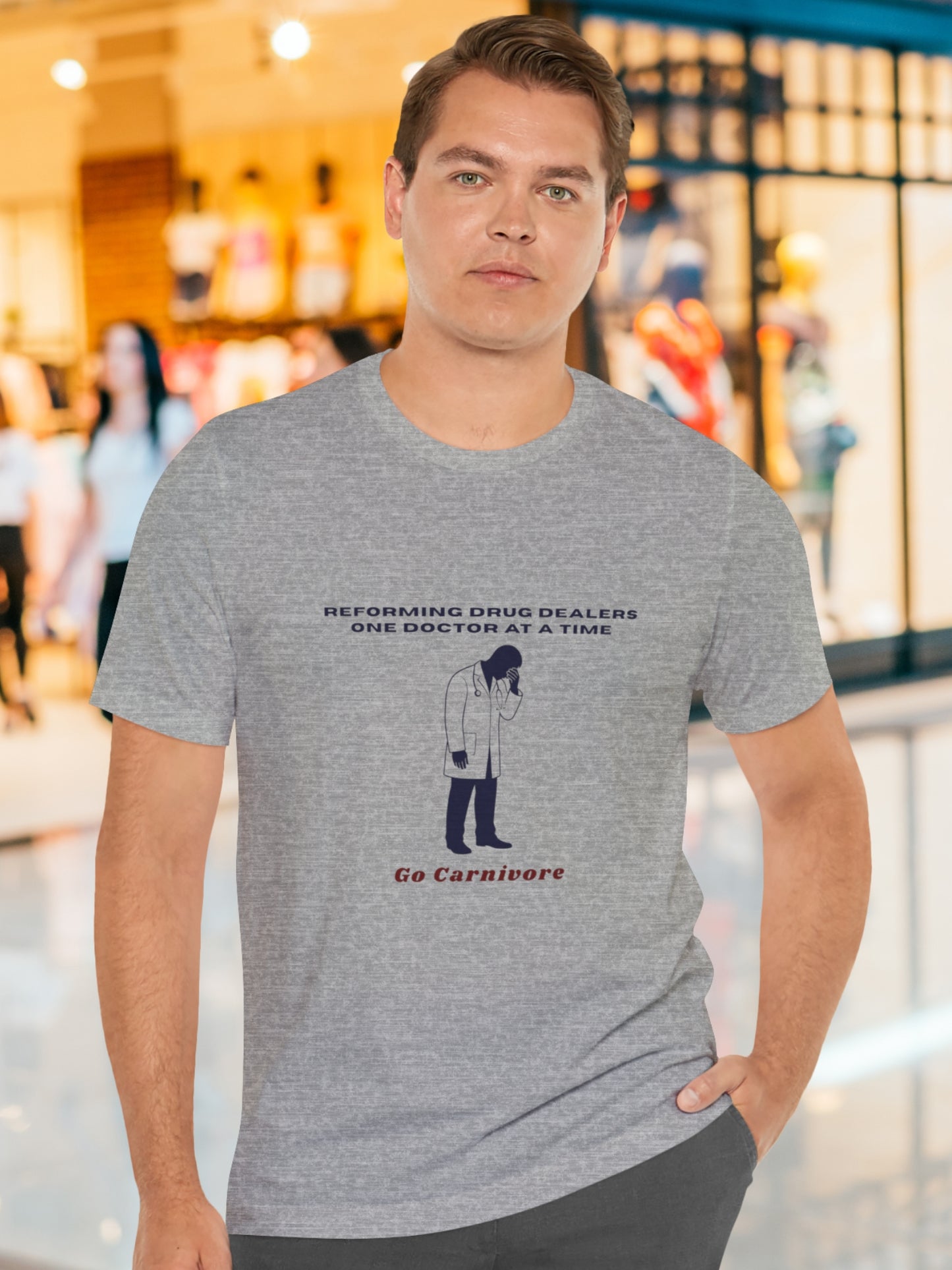 'Reforming drug dealers one doctor at a time, Go Carnivore' Ashamed Doctor Graphic Unisex T-Shirt, Carnivore Diet Apparel, Health and Wellness, Anti-Drug Abuse