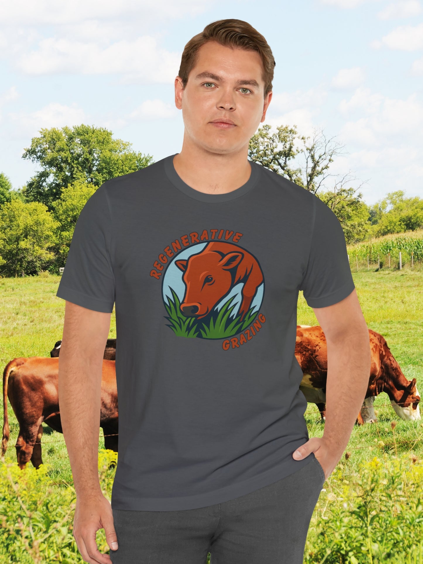 'Regenerative Grazing' Cow Grazing Graphic Unisex T-Shirt, Holistic Ranching Tee,  Environmental Care Apparel
