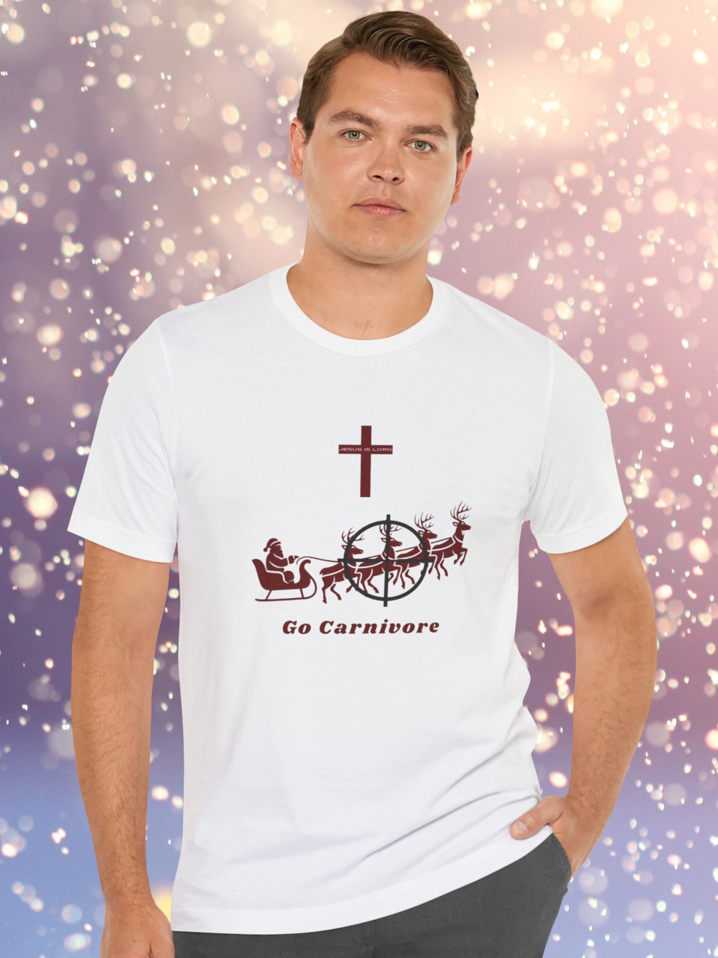 Anti-Santa, Christian Carnivore Graphic ' JESUS IS LORD, Go Carnivore' Unisex T-Shirt, Carnivore Diet Apparel, Christmas Tee, Anti-Santa