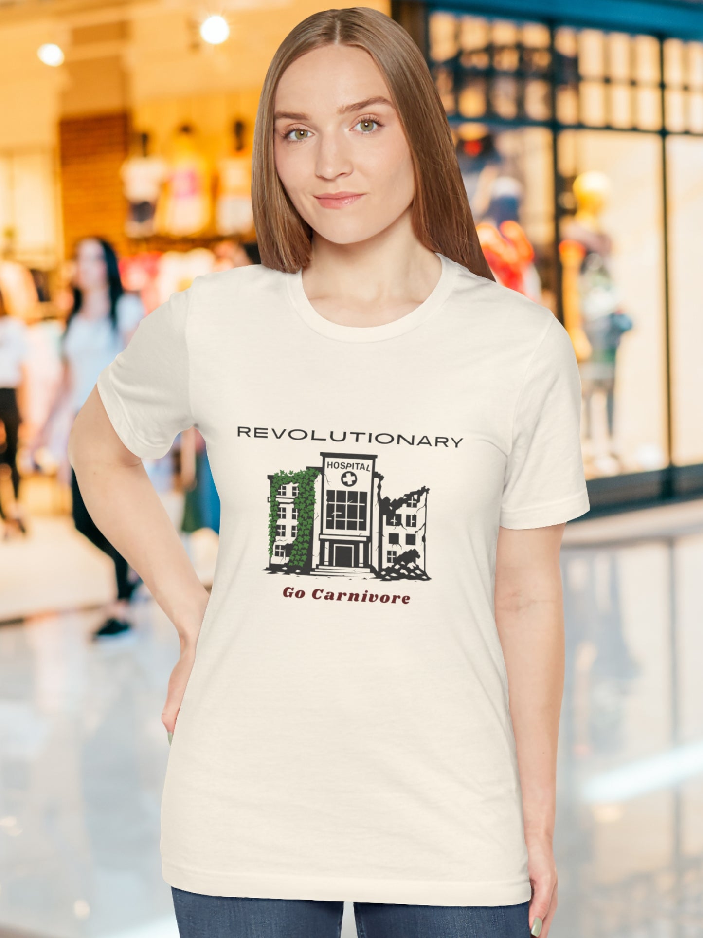 'Revolutionary, Go Carnivore' Derelict Hospital Graphic Unisex T-Shirt, Carnivore Diet Apparel, Health and Wellness