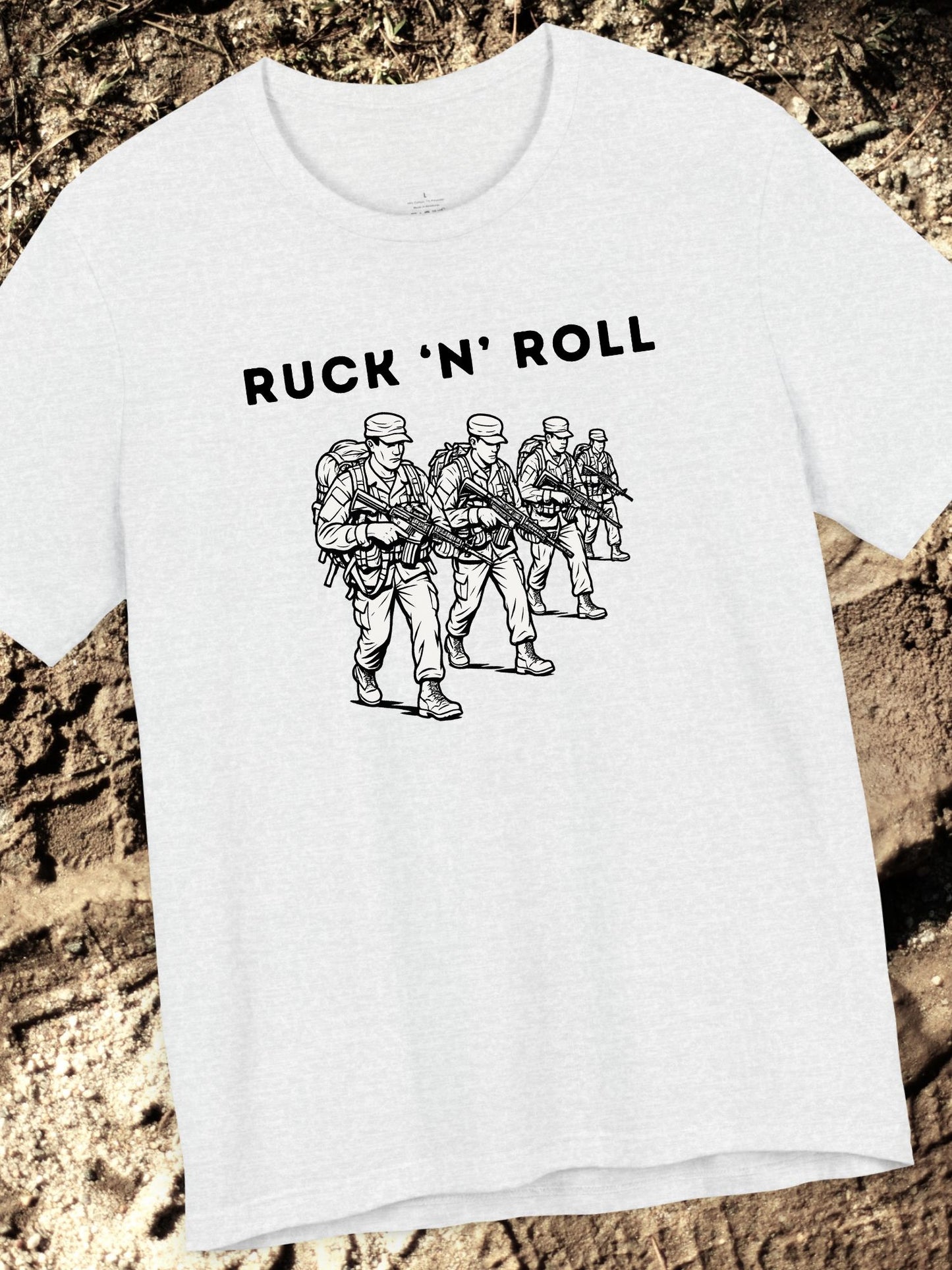 'Ruck 'N' Roll' Graphic Tee, Unisex Jersey Tee for Casual Style, Perfect Gift for Veterans, Active Duty Military, Music Lovers, Adventure Enthusiasts