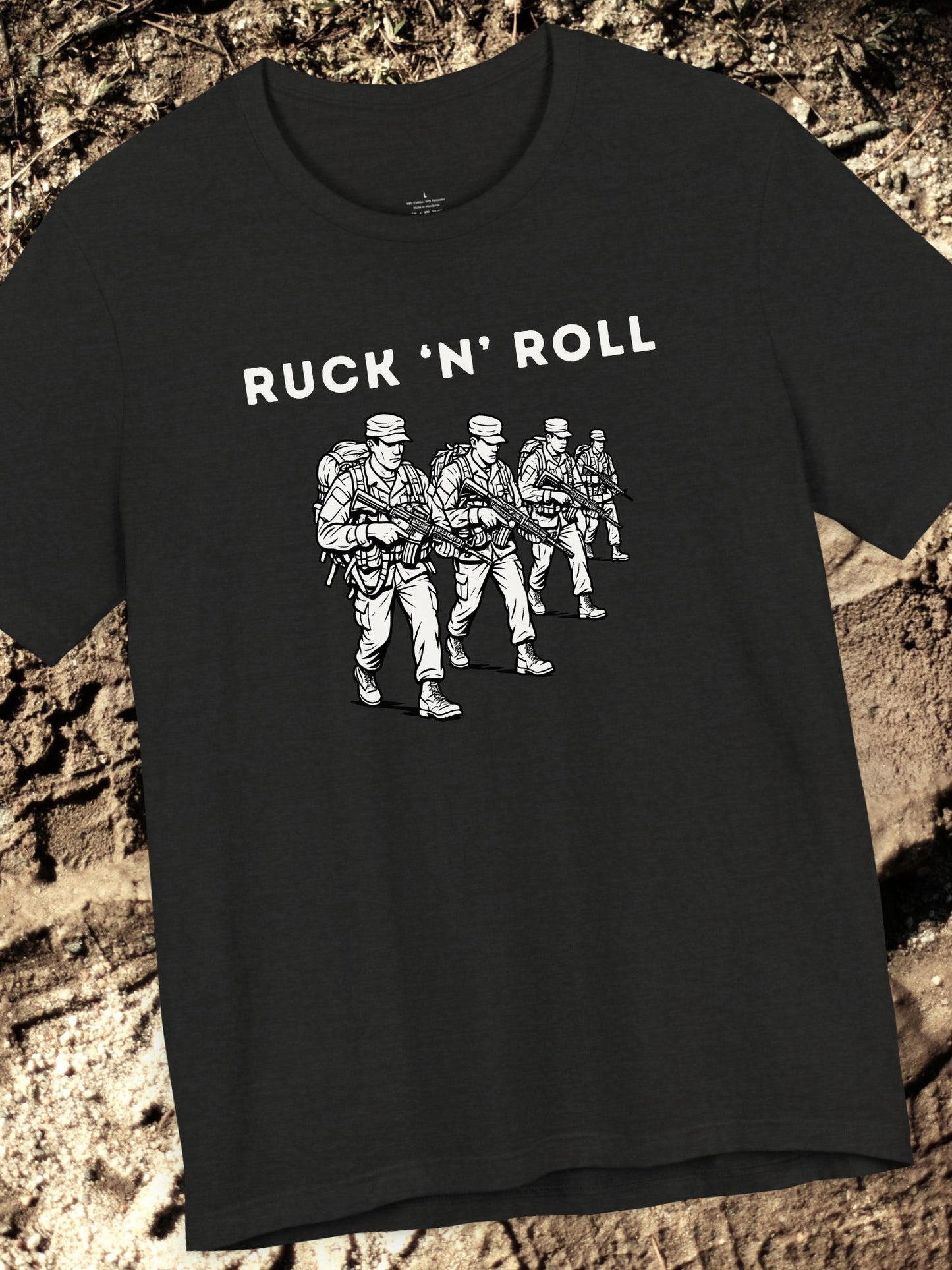 'Ruck 'N' Roll' Graphic Tee, Unisex Jersey Tee for Casual Style, Perfect Gift for Veterans, Active Duty Military, Music Lovers, Adventure Enthusiasts
