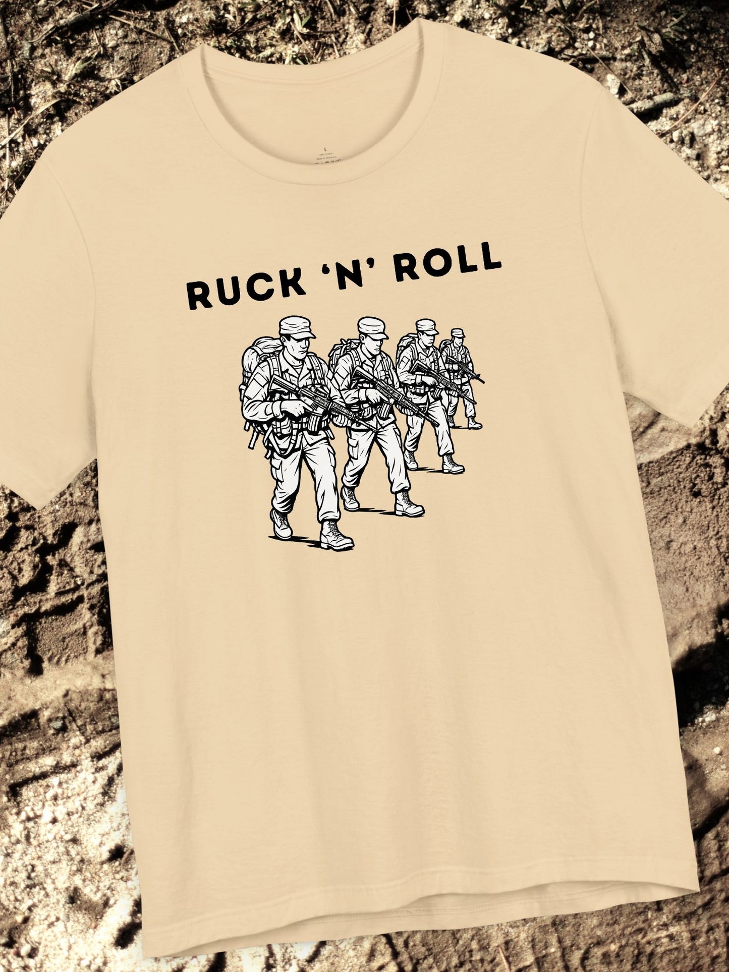 'Ruck 'N' Roll' Graphic Tee, Unisex Jersey Tee for Casual Style, Perfect Gift for Veterans, Active Duty Military, Music Lovers, Adventure Enthusiasts