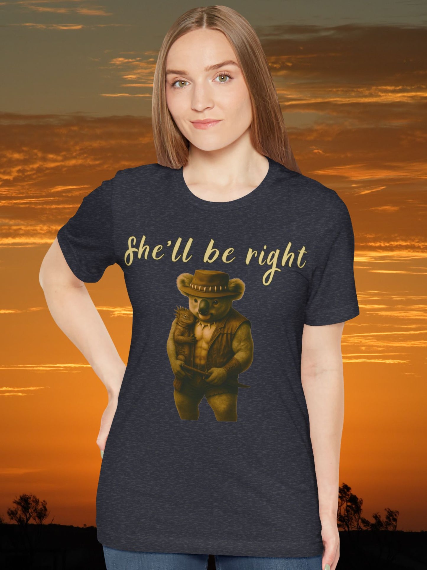 'She'll be right' Koala cuddling an iguana graphic - Unisex T-Shirt, Australian Gift