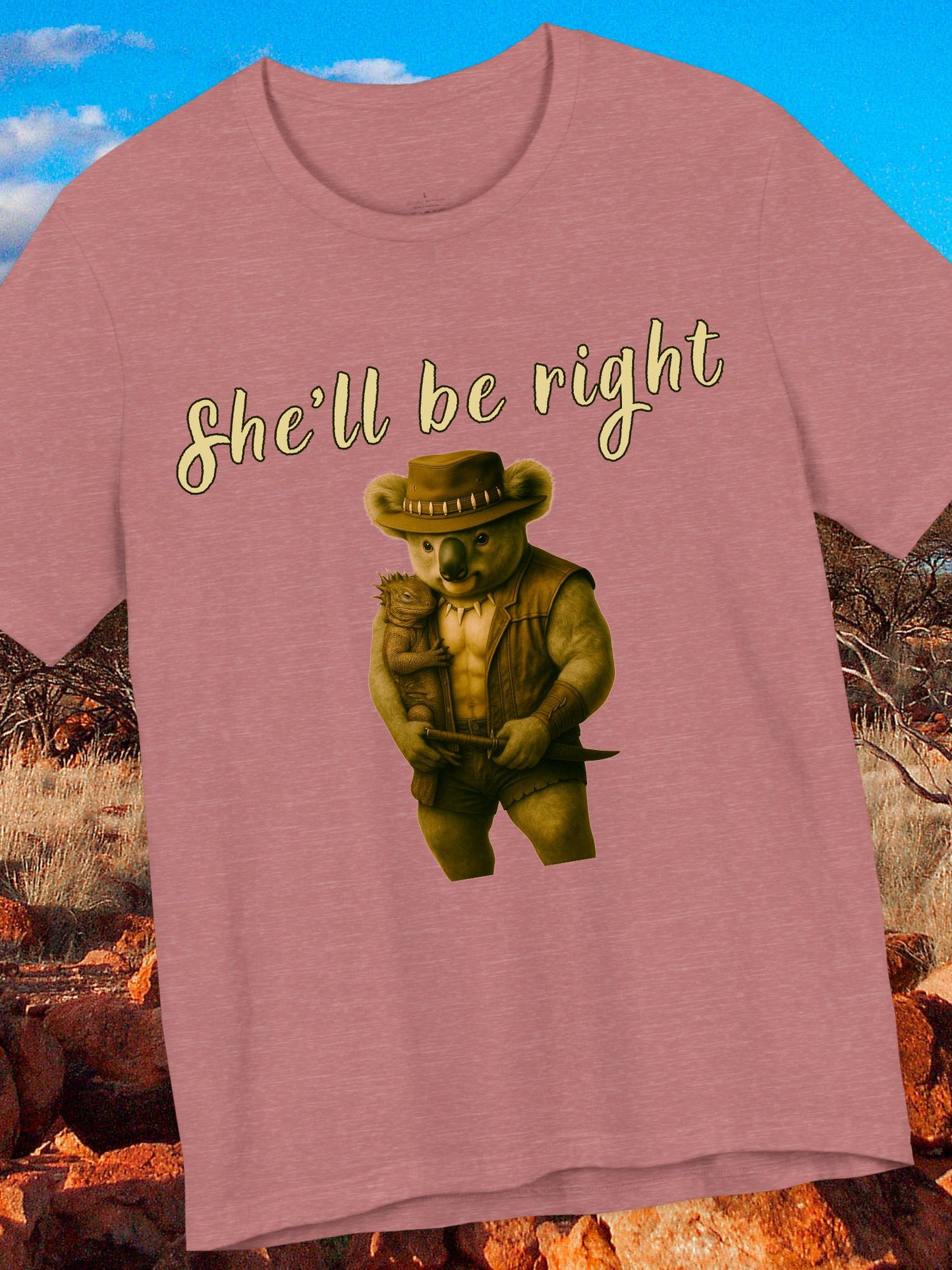 'She'll be right' Koala cuddling an iguana graphic - Unisex T-Shirt, Australian Gift