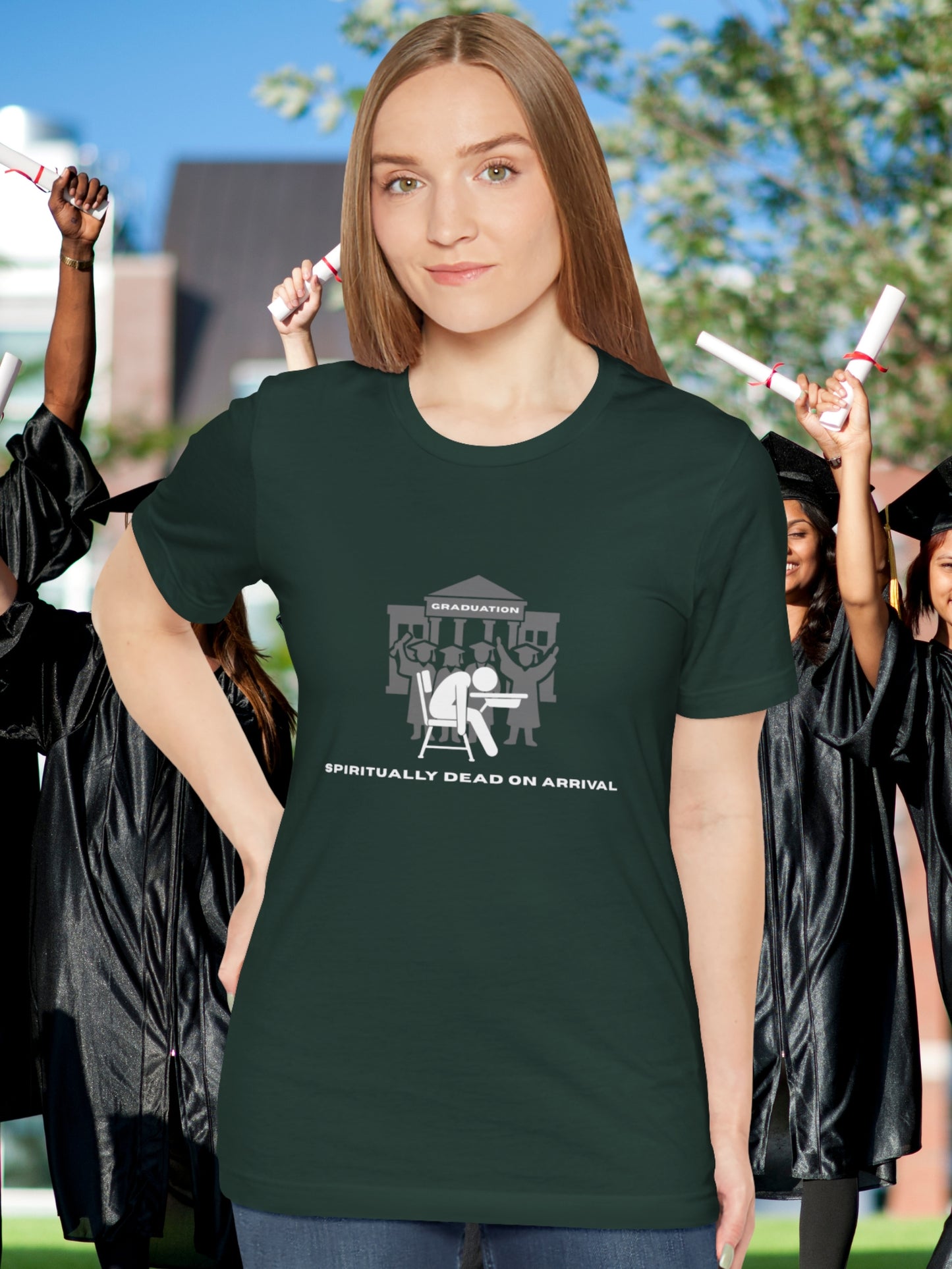 'Graduation, Spiritually Dead on Arrival' Unisex T-Shirt, Anti-School Apparel, Graduation Tee