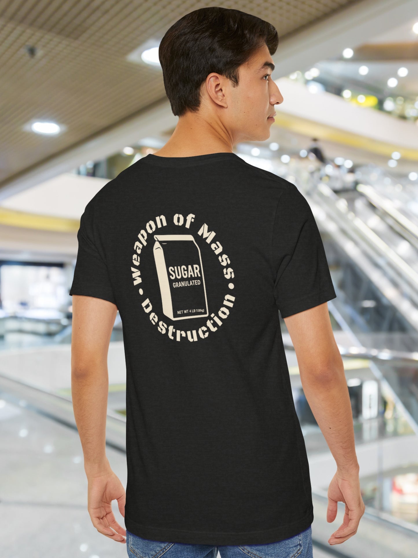 'Weapon of Mass Destruction' Bag of Sugar Graphic Unisex T-Shirt, Anti-Sugar Tee, Health Education Apparel