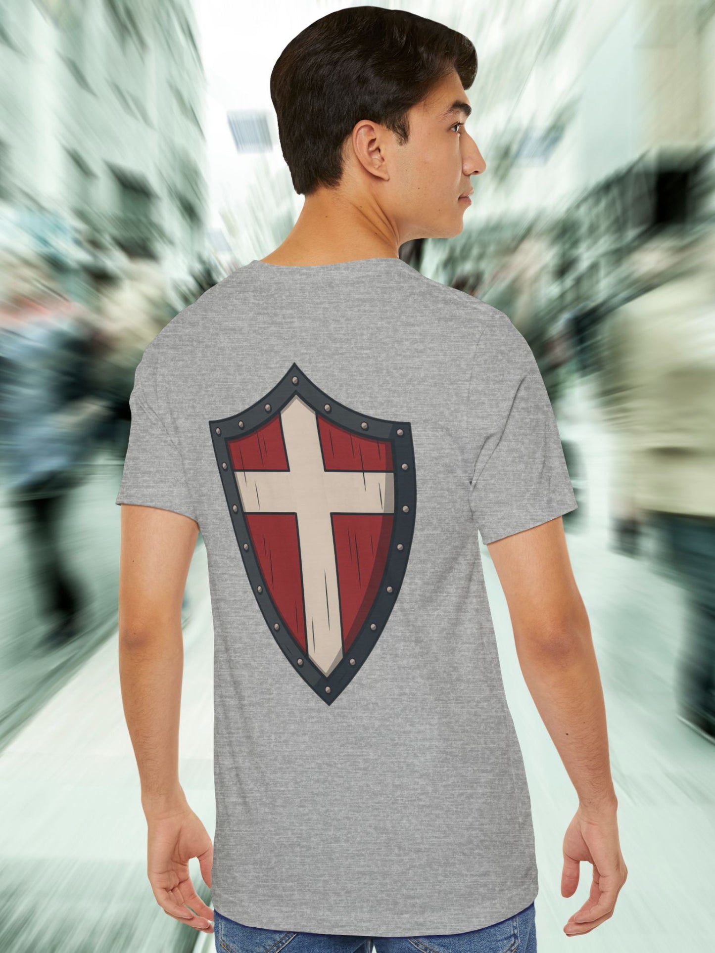 Shield Cross (Back) Graphic Unisex T-Shirt, Christian Apparel, Warrior