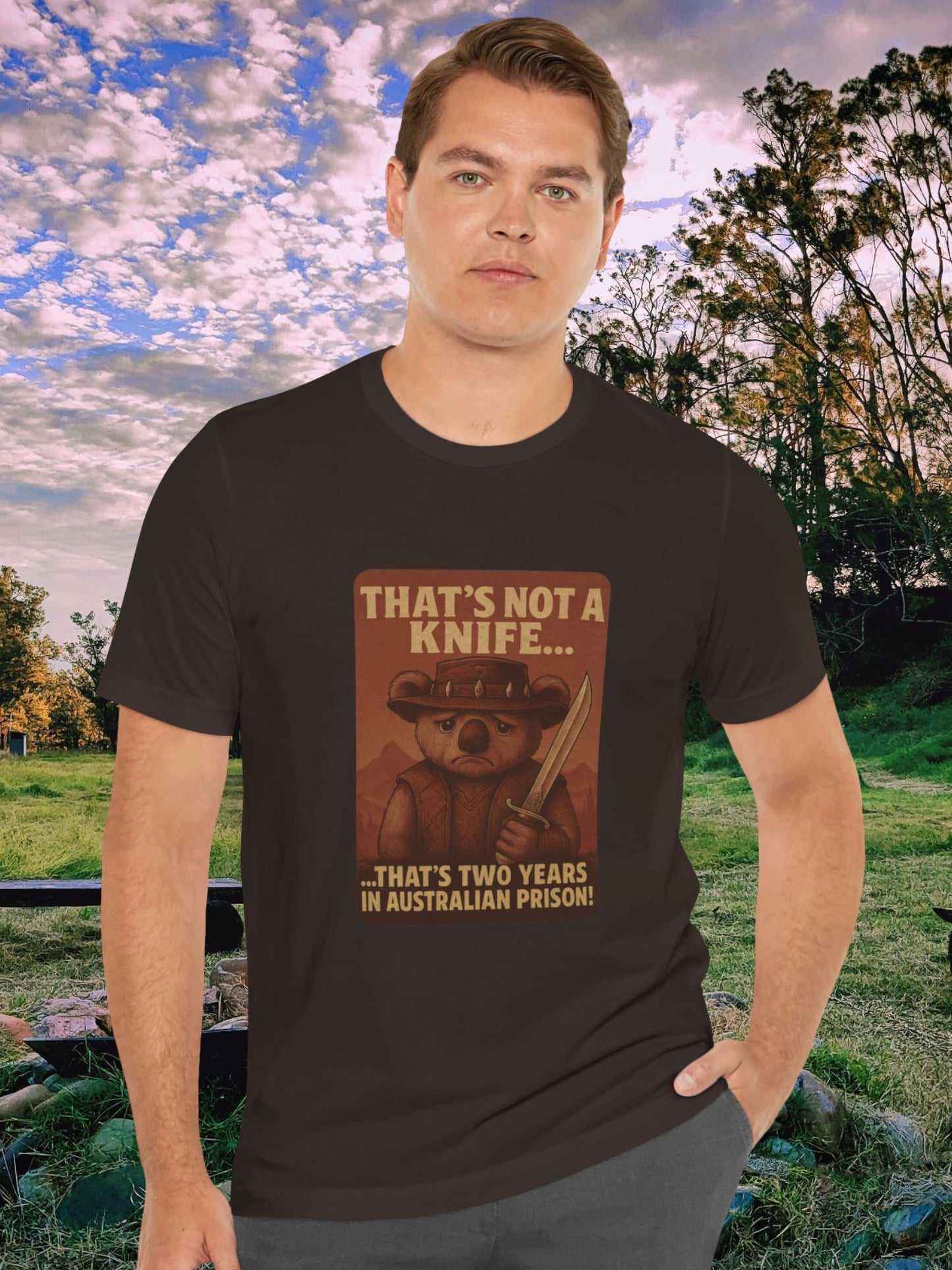 'That's Not a Knife... That's Two Years in Australian Prison' Sad Koala Graphic Unisex T-Shirt, Anti-Nanny State Tee