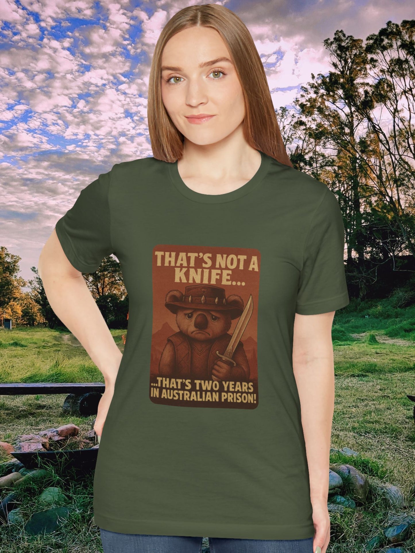 'That's Not a Knife... That's Two Years in Australian Prison' Sad Koala Graphic Unisex T-Shirt, Anti-Nanny State Tee