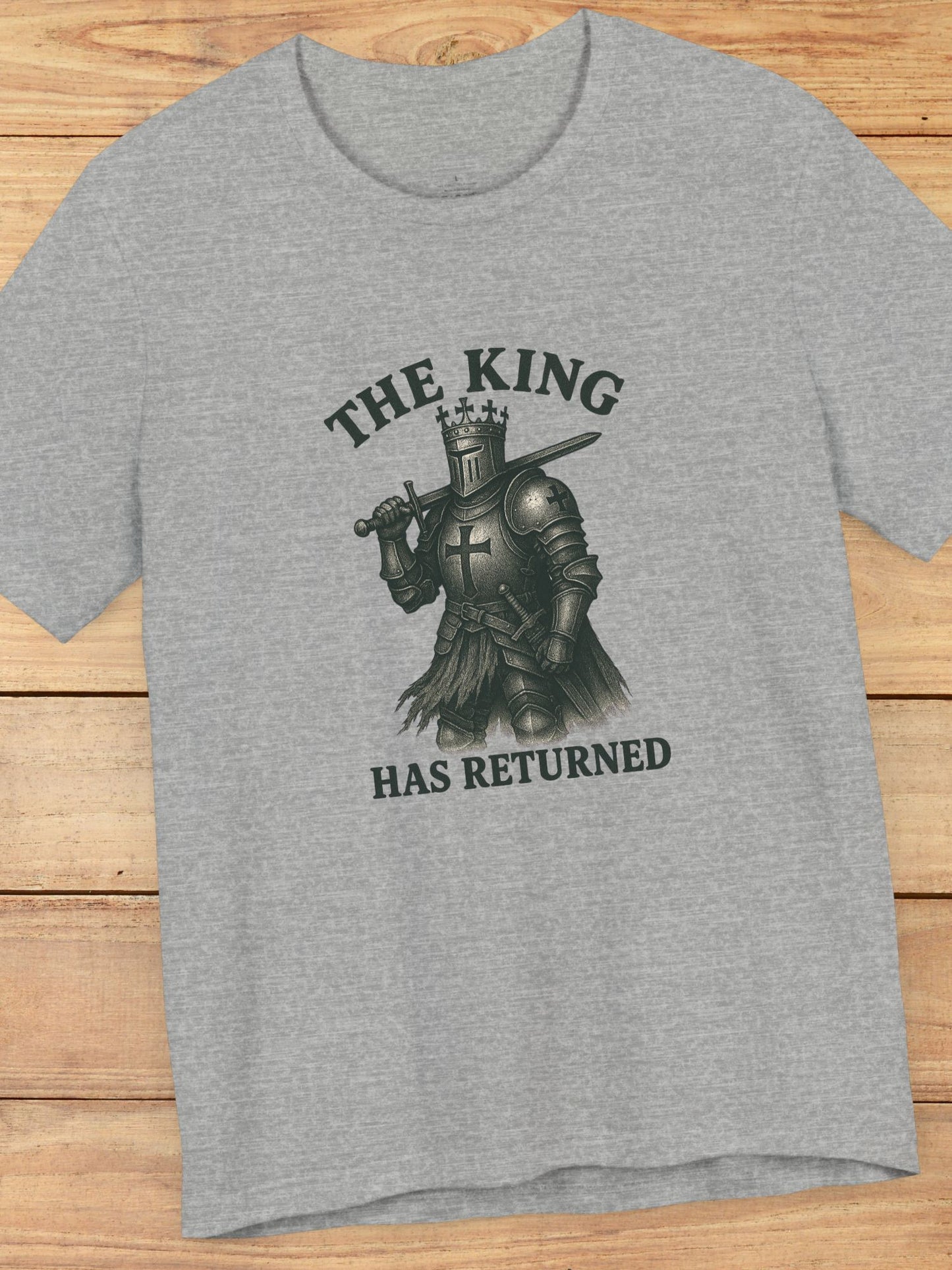 'The King Has Returned' Dark Colored Knight King Unisex T-Shirt, Crusader Tee, Christian Apparel