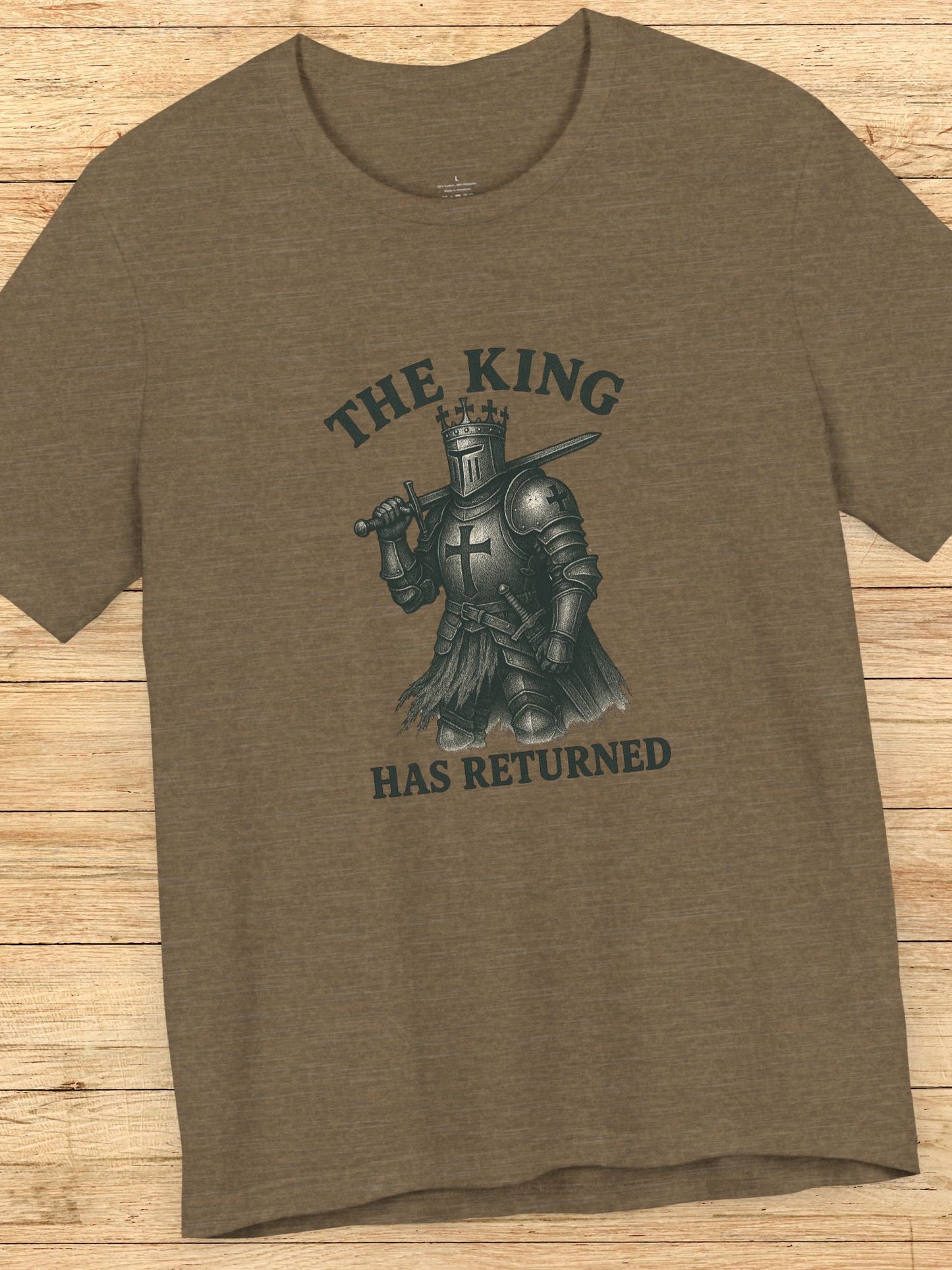 'The King Has Returned' Dark Colored Knight King Unisex T-Shirt, Crusader Tee, Christian Apparel