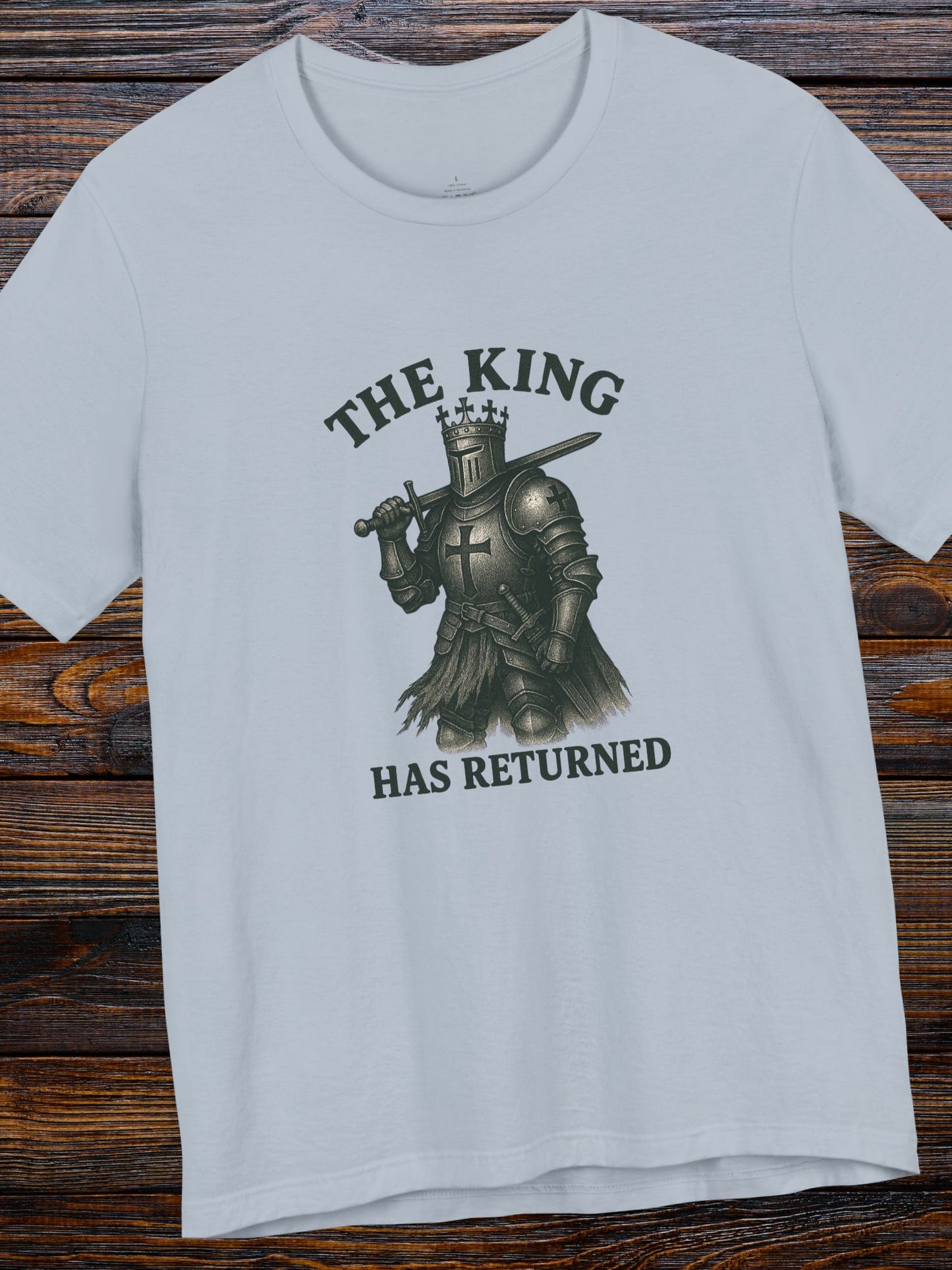 'The King Has Returned' Dark Colored Knight King Unisex T-Shirt, Crusader Tee, Christian Apparel