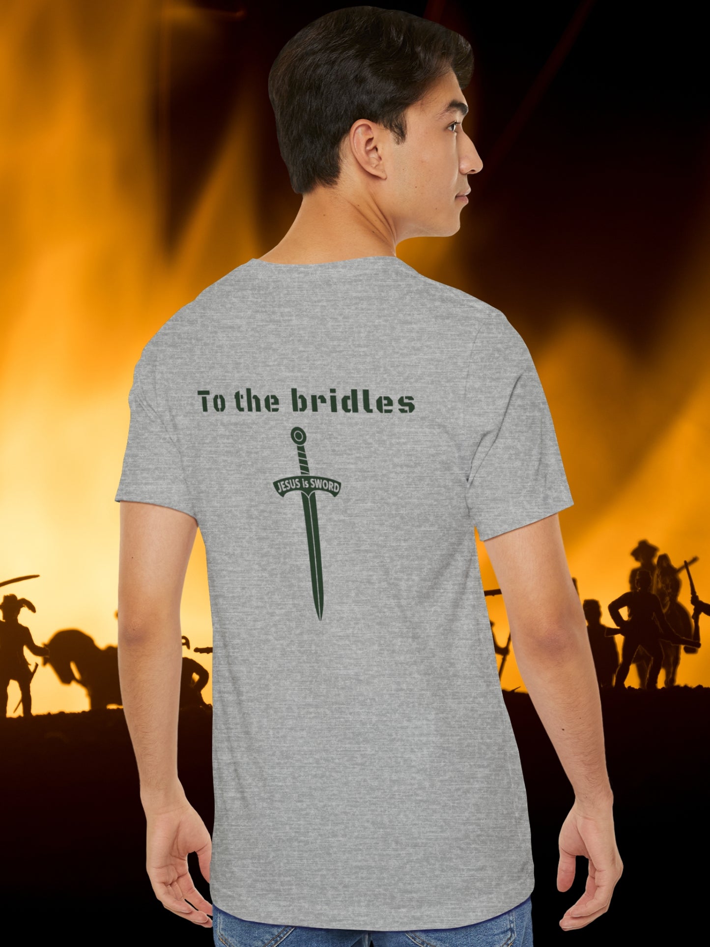 'To the bridles, Jesus is Sword' Back Graphic Unisex T-Shirt, Christian Apparel, Jesus Tee