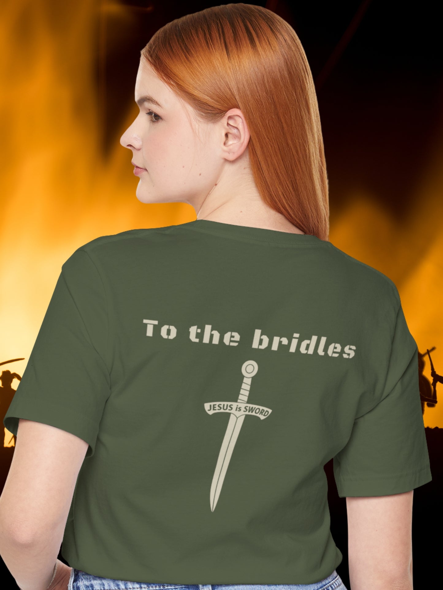 'To the bridles, Jesus is Sword' Back Graphic Unisex T-Shirt, Christian Apparel, Jesus Tee
