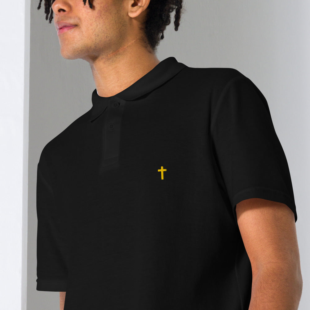 Gold Christian Cross, Unisex Pique Polo Shirt