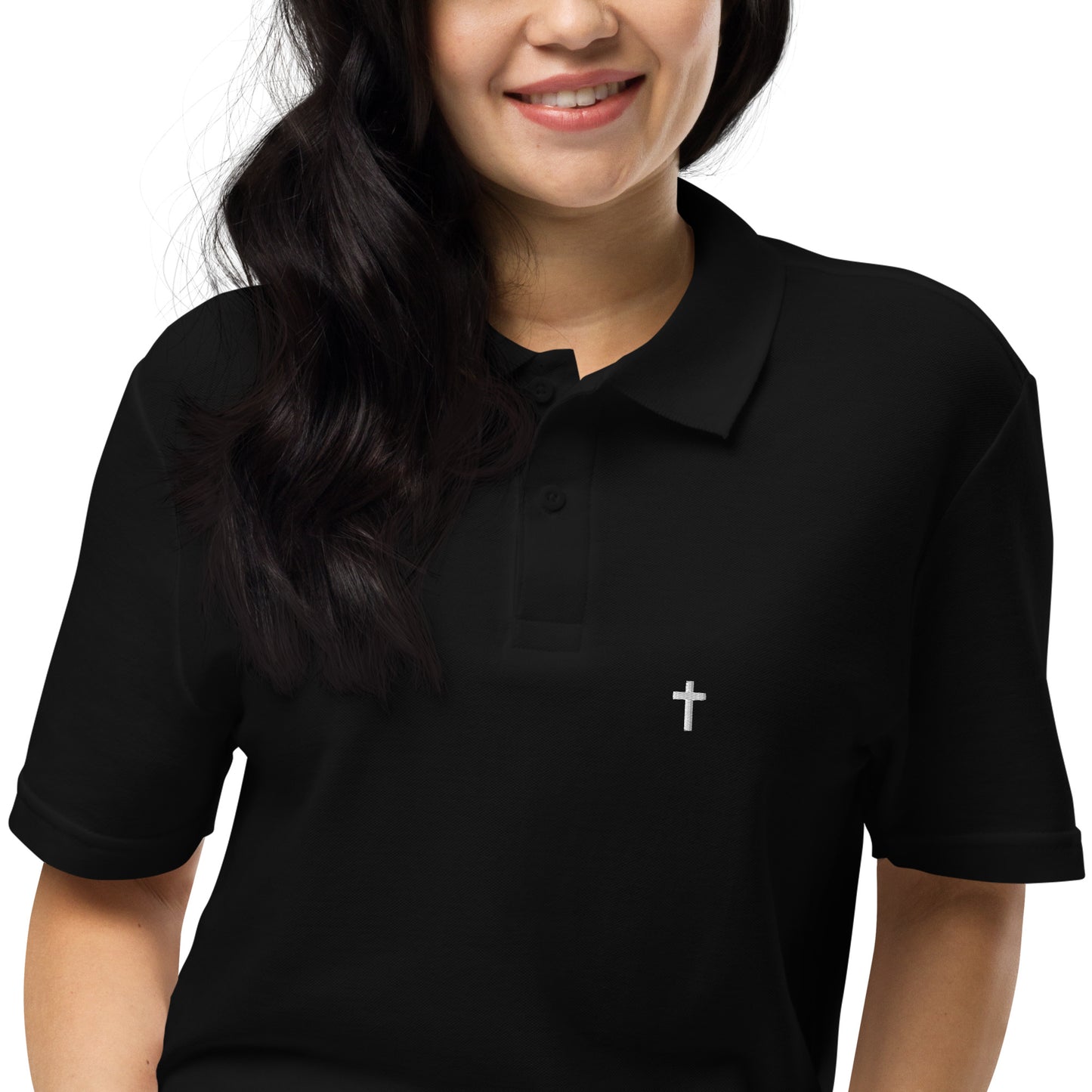 White Christian Cross, Unisex Pique Polo Shirt