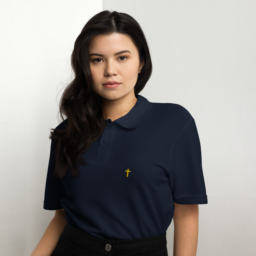 Gold Christian Cross, Unisex Pique Polo Shirt