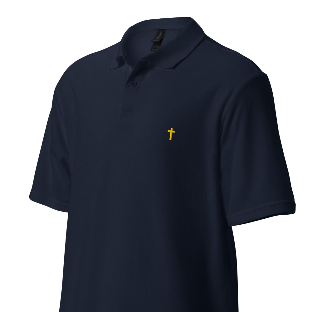 Gold Christian Cross, Unisex Pique Polo Shirt