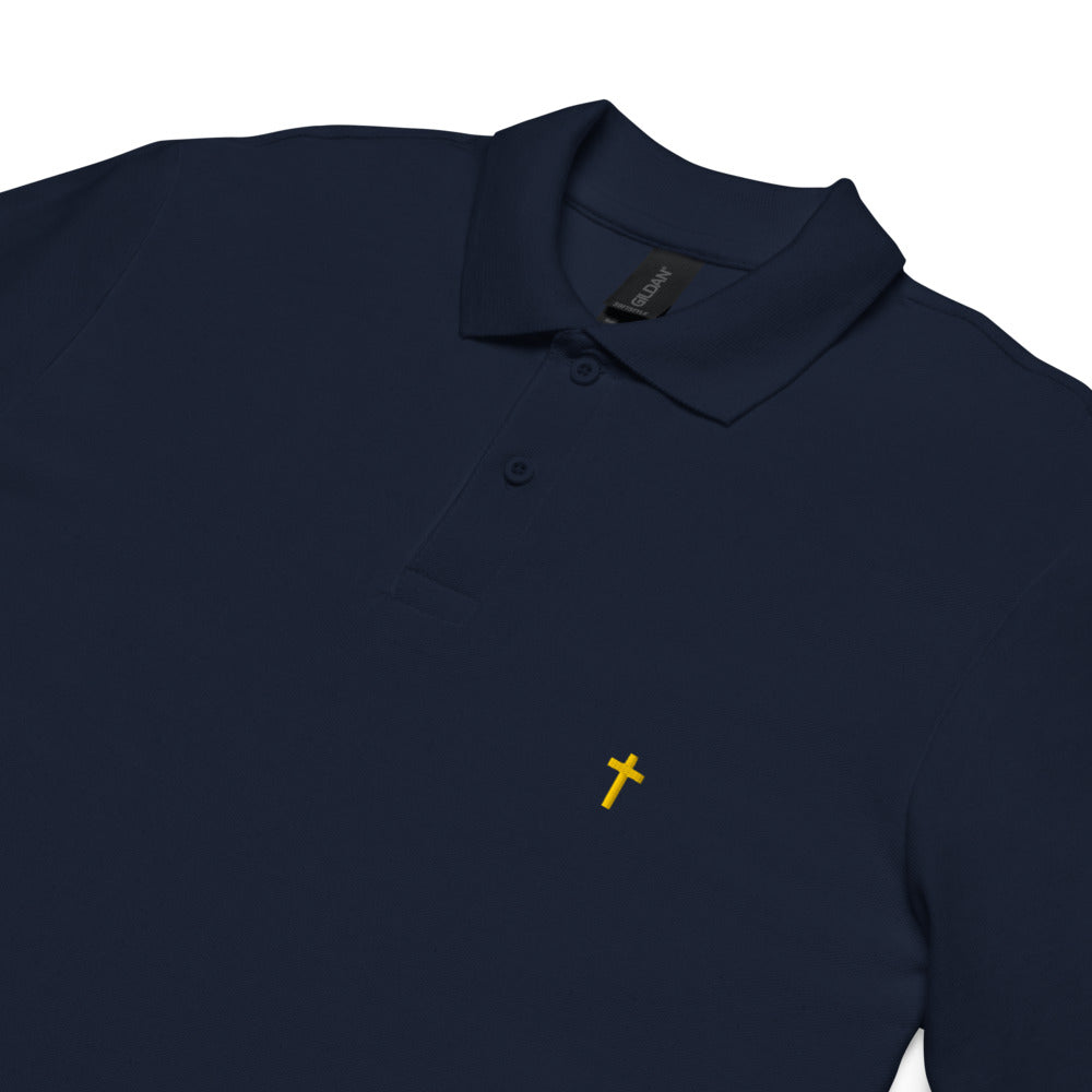 Gold Christian Cross, Unisex Pique Polo Shirt