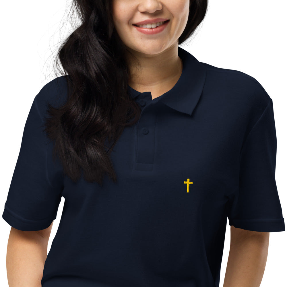 Gold Christian Cross, Unisex Pique Polo Shirt