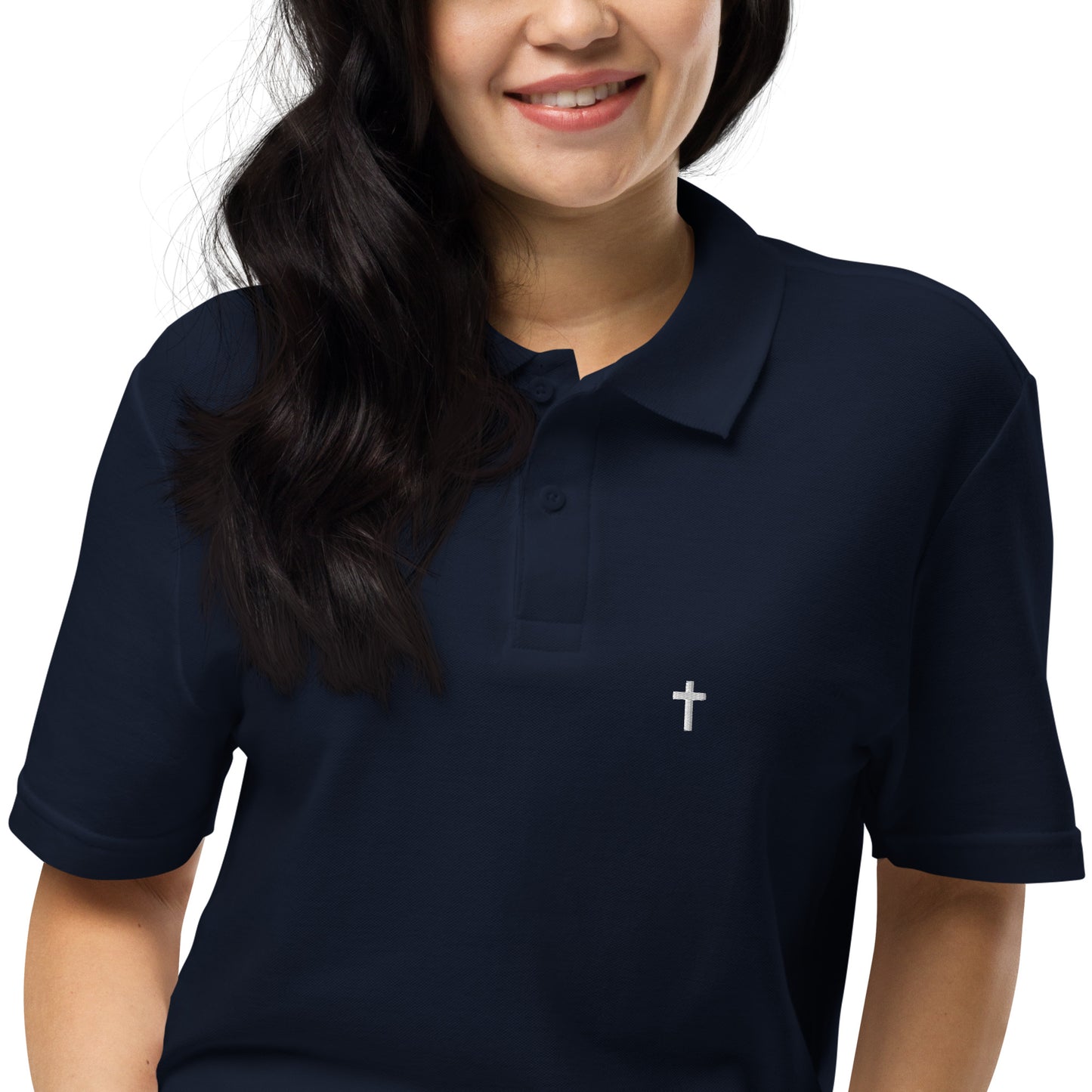 White Christian Cross, Unisex Pique Polo Shirt