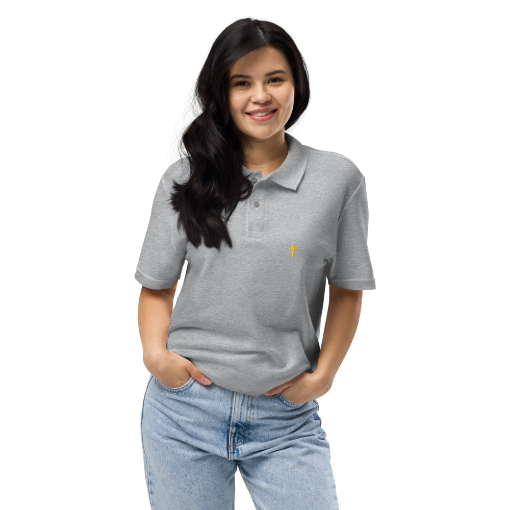 Gold Christian Cross, Unisex Pique Polo Shirt