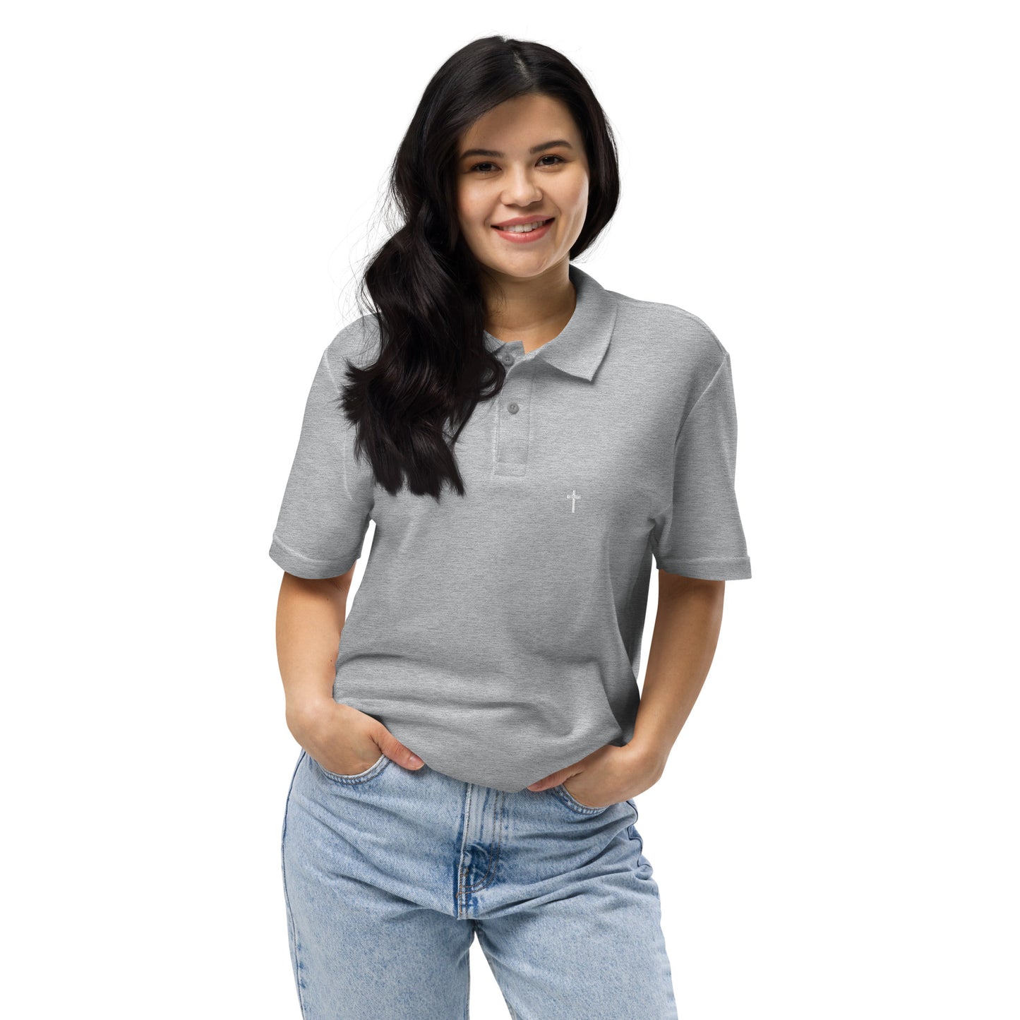 White Christian Cross, Unisex Pique Polo Shirt