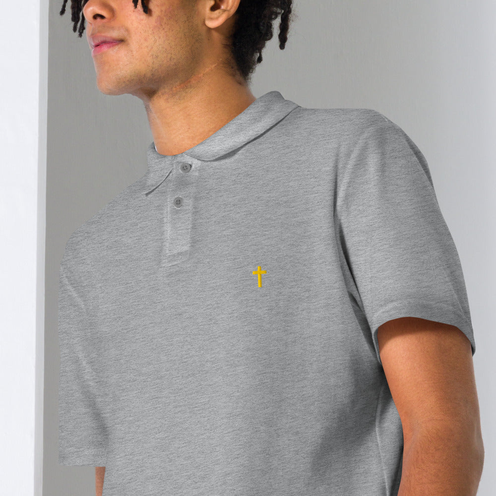 Gold Christian Cross, Unisex Pique Polo Shirt