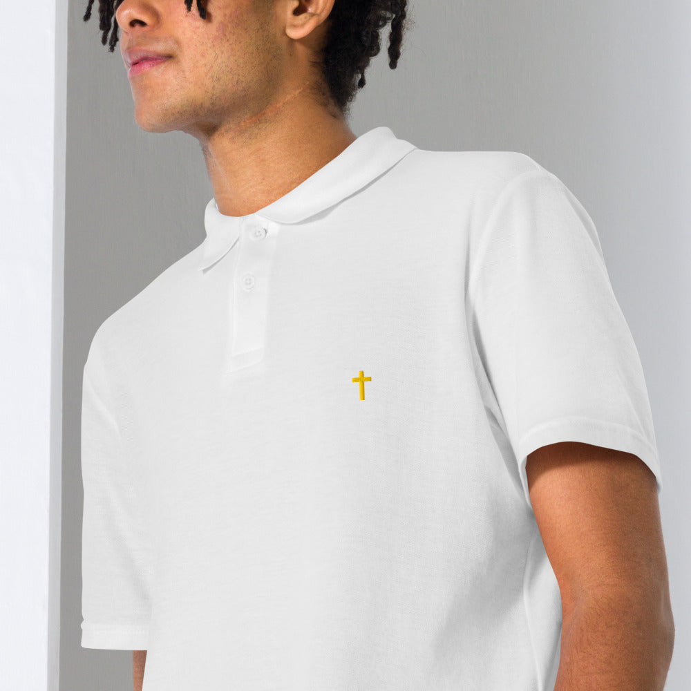 Gold Christian Cross, Unisex Pique Polo Shirt