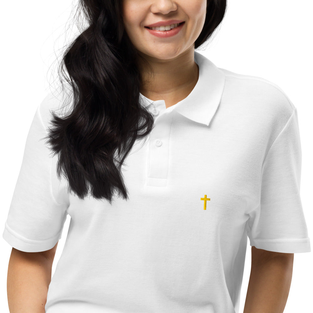 Gold Christian Cross, Unisex Pique Polo Shirt