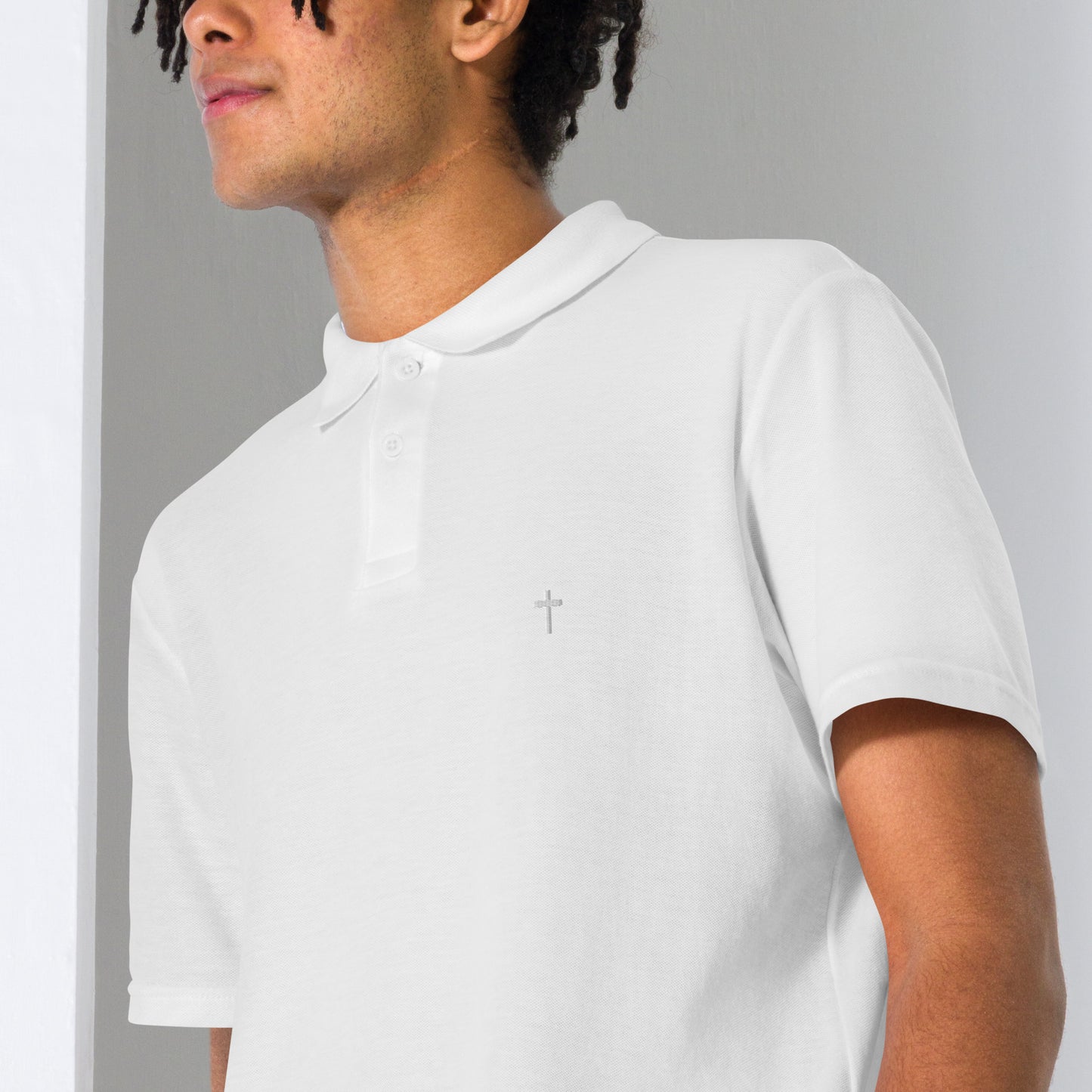 White Christian Cross, Unisex Pique Polo Shirt
