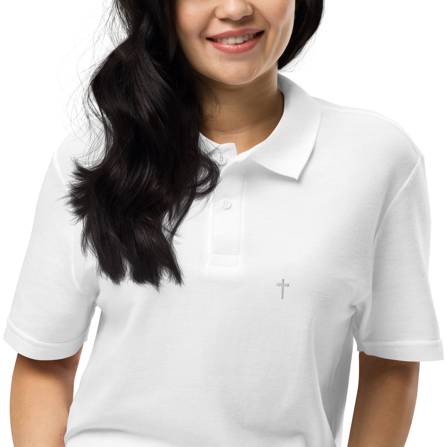 White Christian Cross, Unisex Pique Polo Shirt