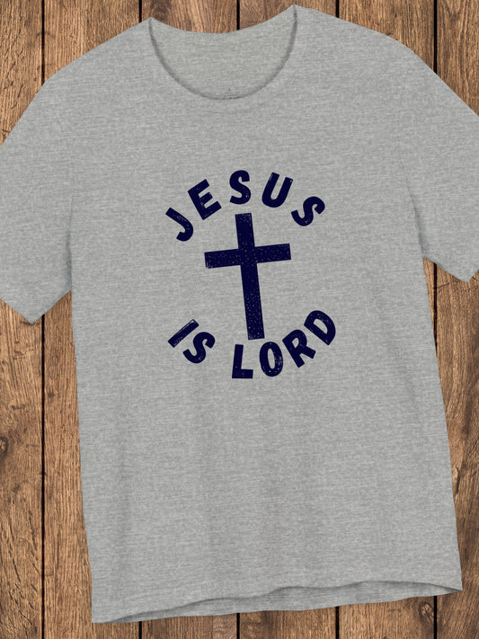 Ventage Style 'Jesus is Lord' Circular (Front) Design with Cross Graphic Unisex T-Shirt, Christian Apparel, Jesus Tee